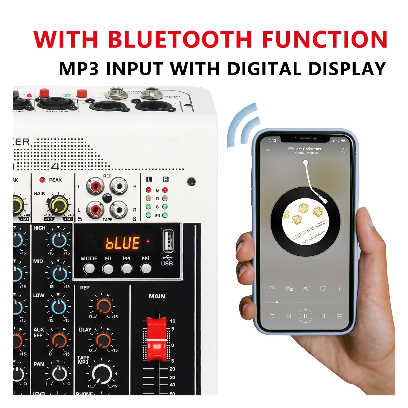 Attrezzatura per DJ per Feste Canale Audio Mixer 6 USB Console di interfaccia della Scheda Audio con Registrazione di Alimentazione Fantasma Bluetooth 48V su PC