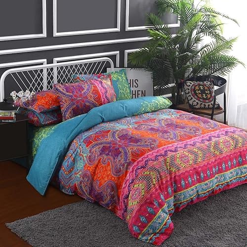 Miniatura 8 de Juego de funda de edredón floral tamaño Queen, 3 piezas, suave, transpirable, 100% algodón, juego de funda de edredón con lazos de cremallera, 1