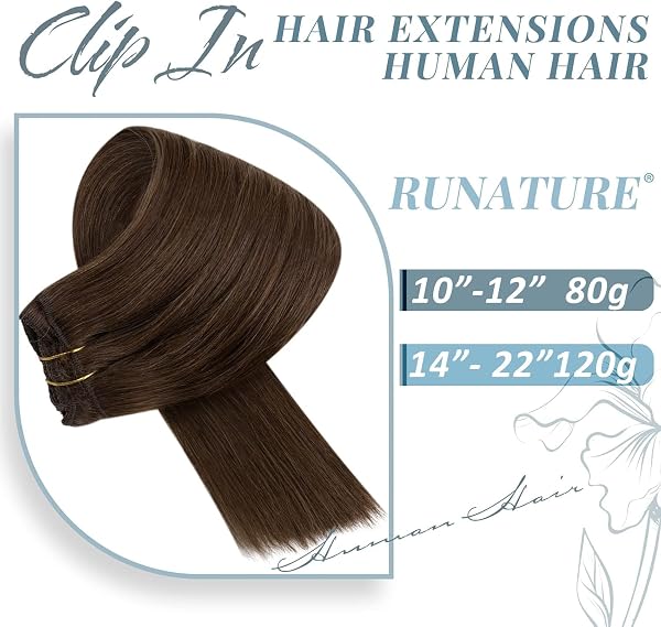 RUNATURE Echthaar Extensions Clip Braun Clip in Extensions Echthaar 40cm 7pcs Braun Extensions Echthaar Clip Seamless Haarverlängerung Naturliches Haar 120g #4 - 3