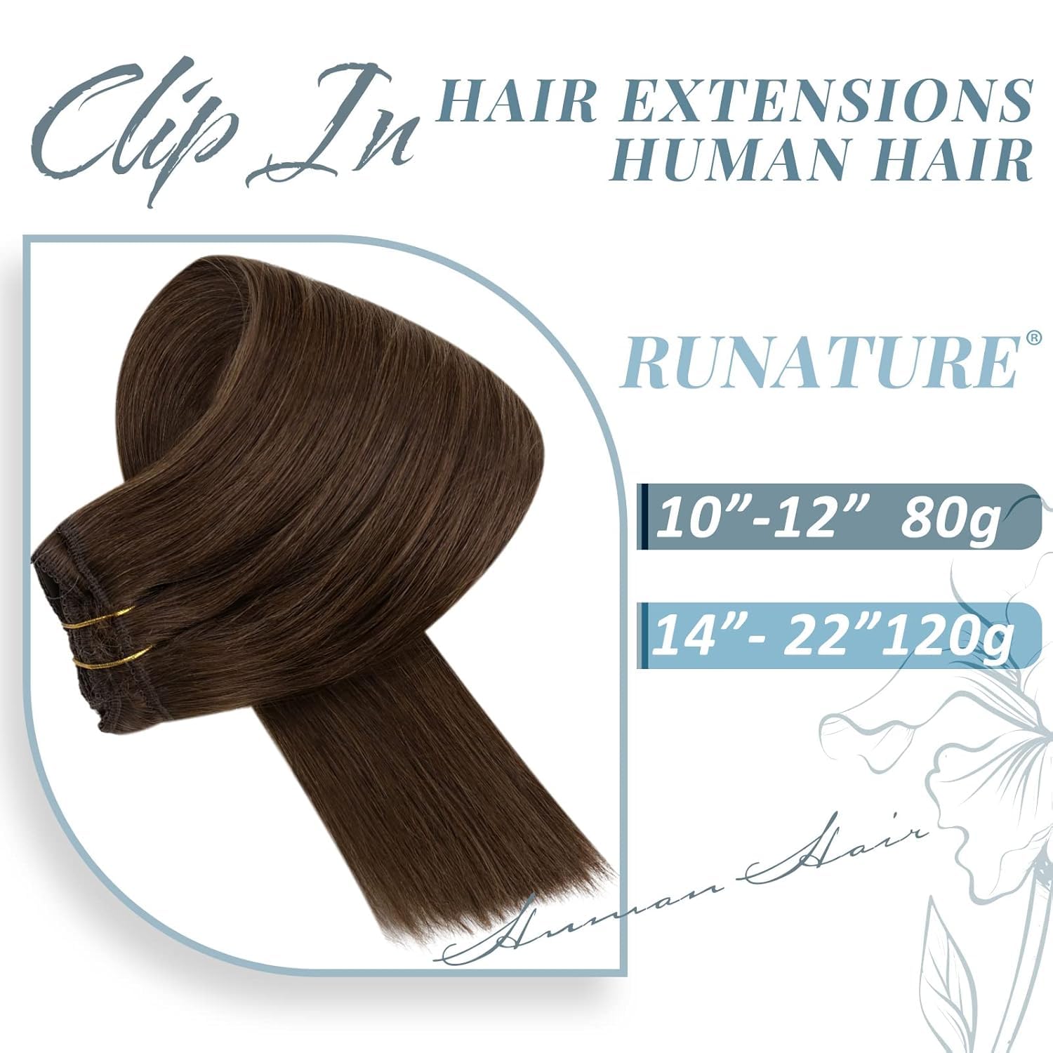 RUNATURE Echthaar Extensions Clip Braun Clip in Extensions Echthaar 40cm 7pcs Braun Extensions Echthaar Clip Seamless Haarverlängerung Naturliches Haar 120g #4 - 4