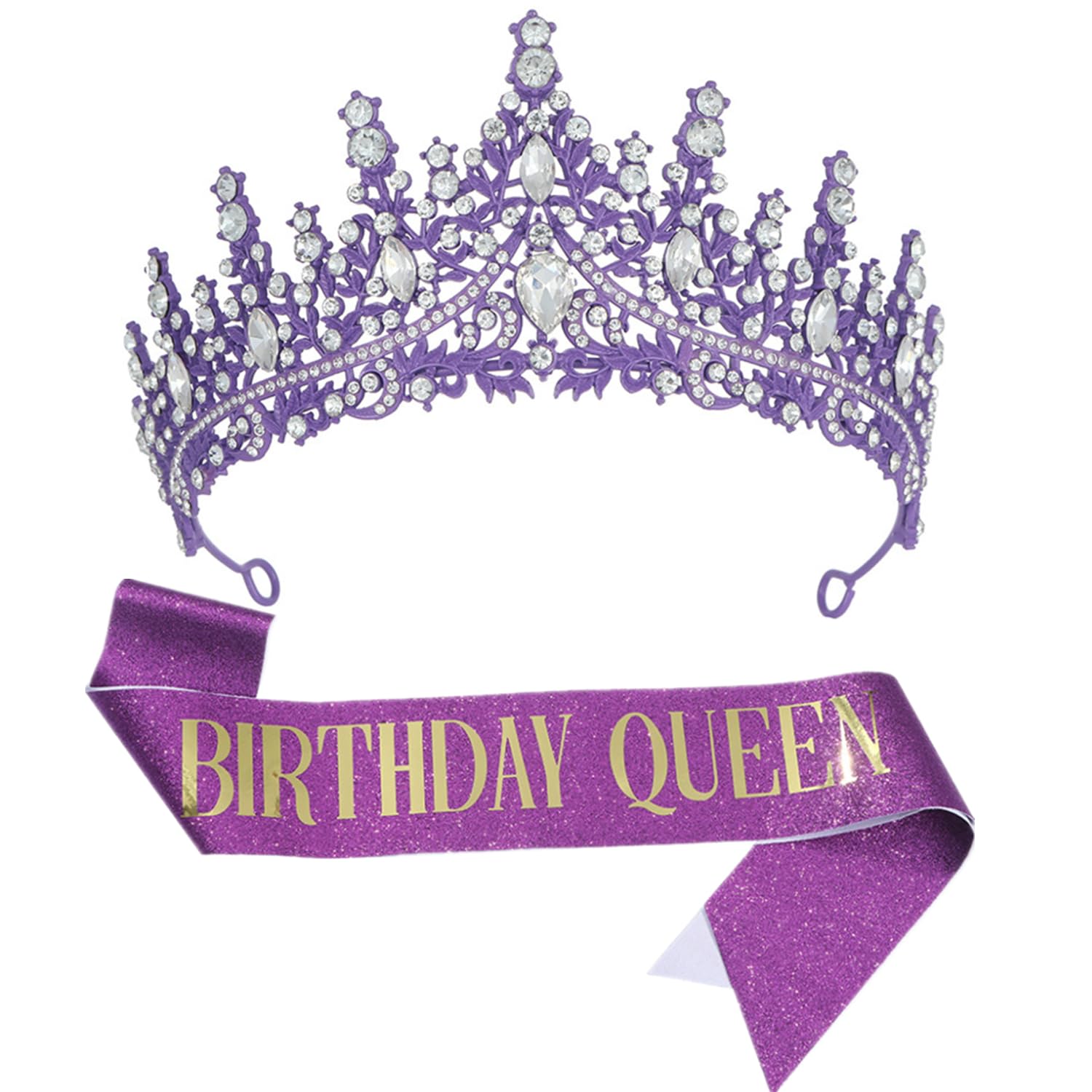 CHTENG Birthday QUEEN Sash and Tiara Rhinestone Crown Headband for Birthday Party Supplies (PURPLE)