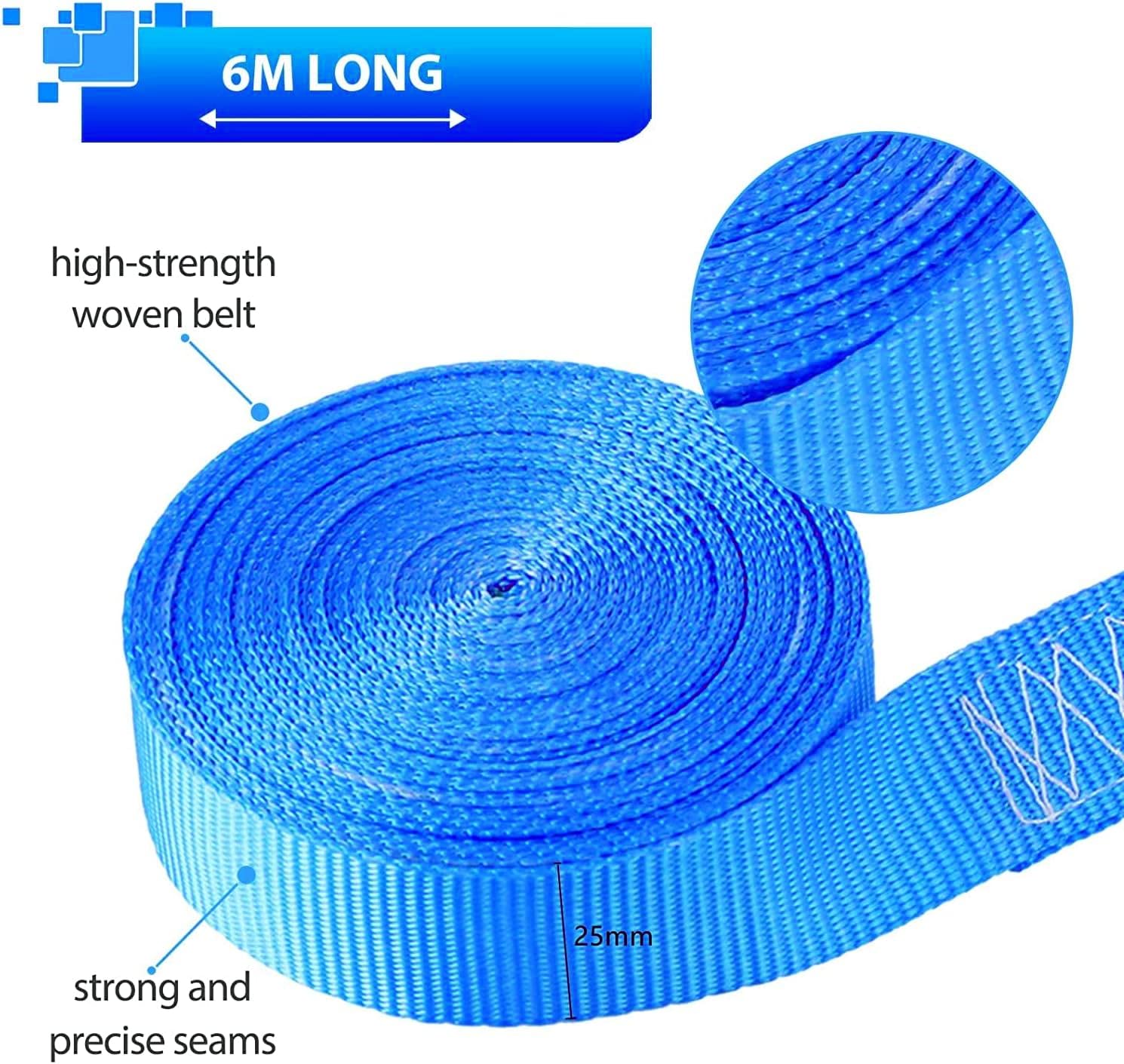 Cinchas de Amarre Carga 800kg, 6m x 25mm Correas de Amarre con Trinquete, Tensor de Carraca 10 Piezas Azul