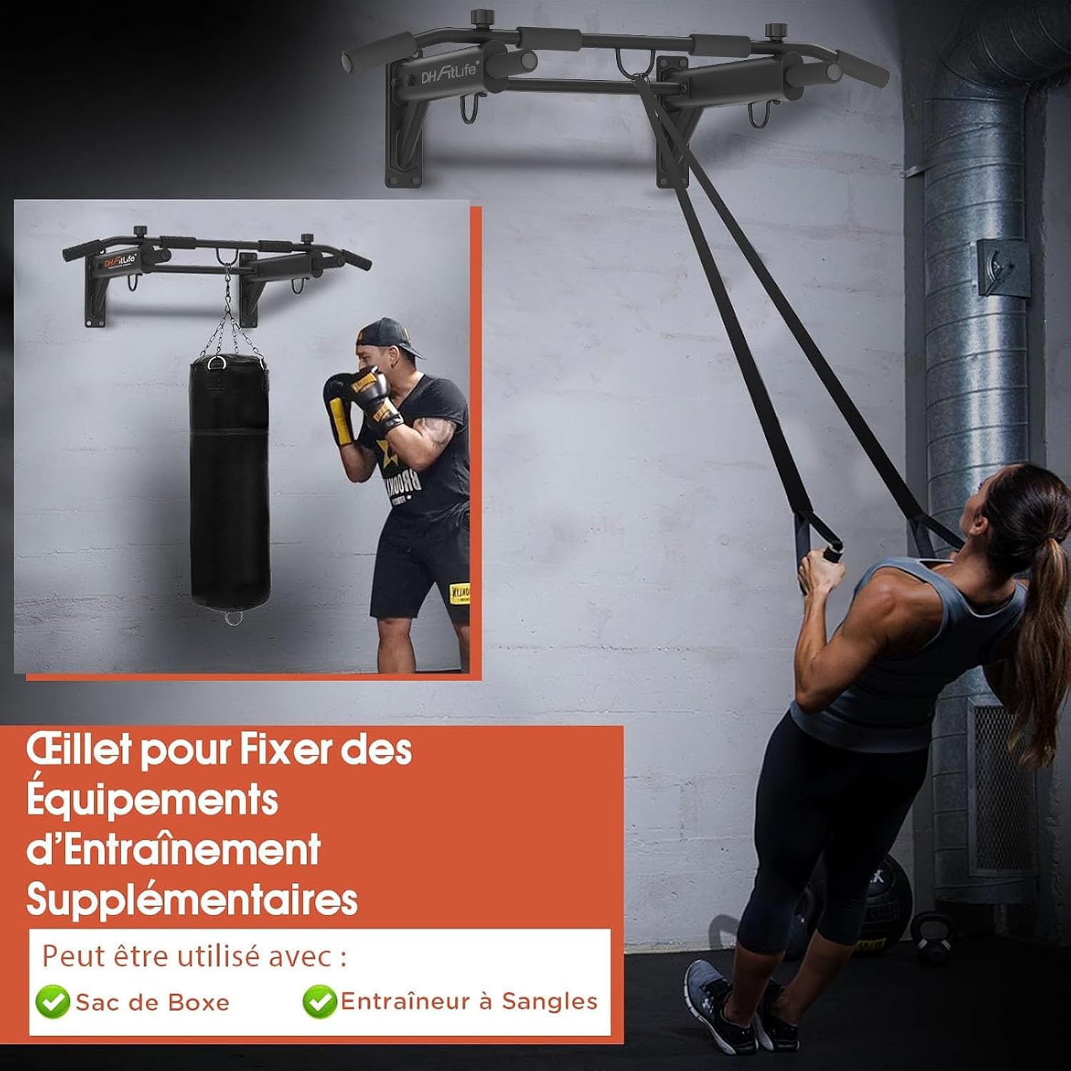 Barre DH FitLife - 6 poignees antiderapantes