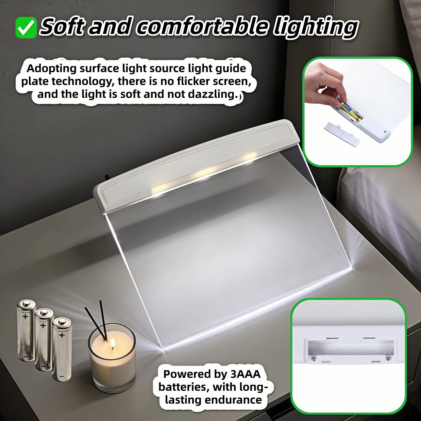 Buchlicht LED Flachbildschirm - Kabellose Clip-On-Augenpflege Seitenlicht für Nachtbett Leselicht, blendfreie tragbare Leselampe für Studenten Erwachsene, Weiß