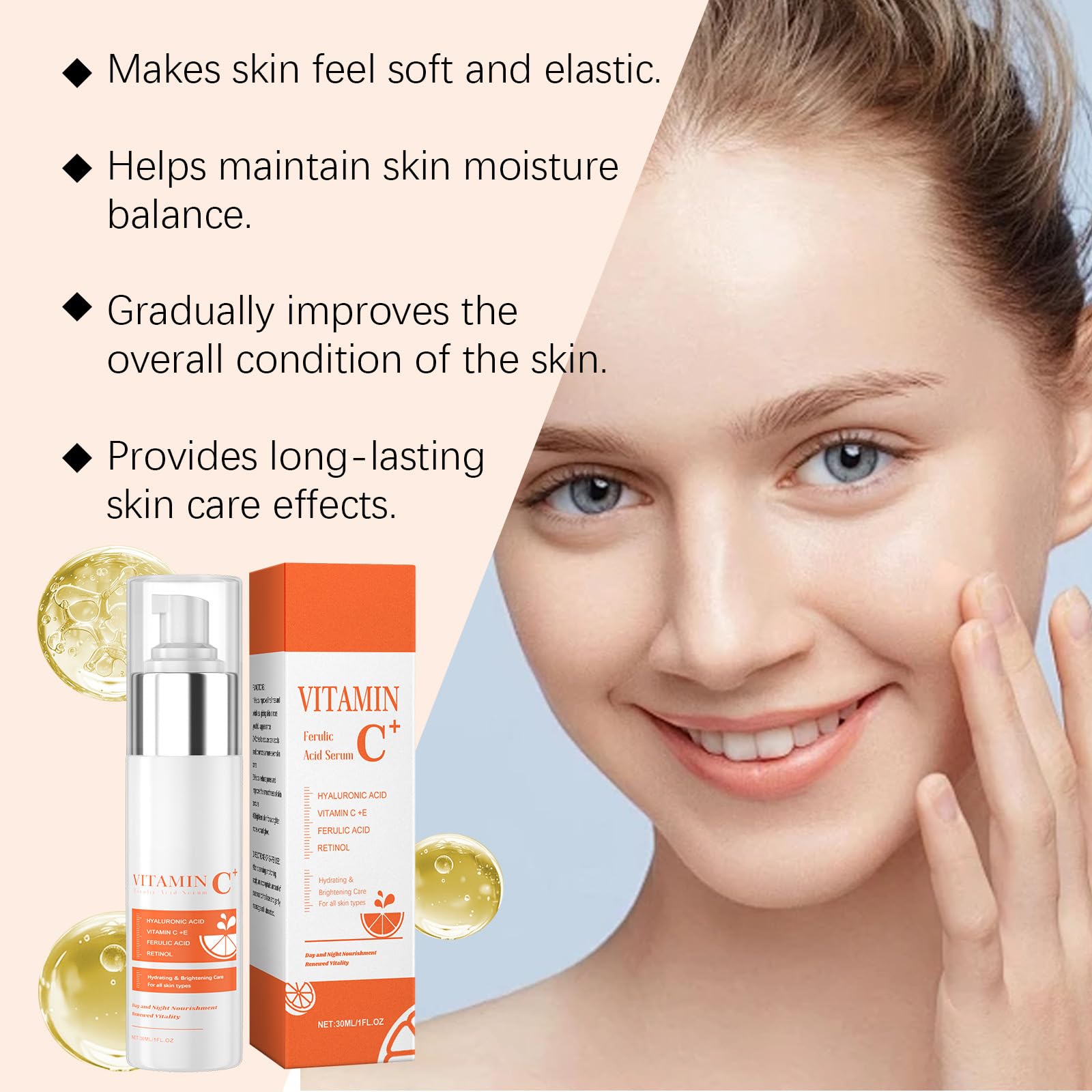 Siero alla vitamina C per il viso con acido ialuronico - Siero alla vitamina C e retinolo - viso anti-età per aiutare a ridurre rughe, macchie dell'età e rassodare la pelle, 30 ml (8 bottiglie)
