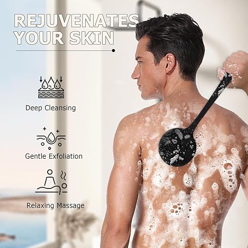 Long Handle Back Scrubber - Double-Sided Shower Brush(Black)