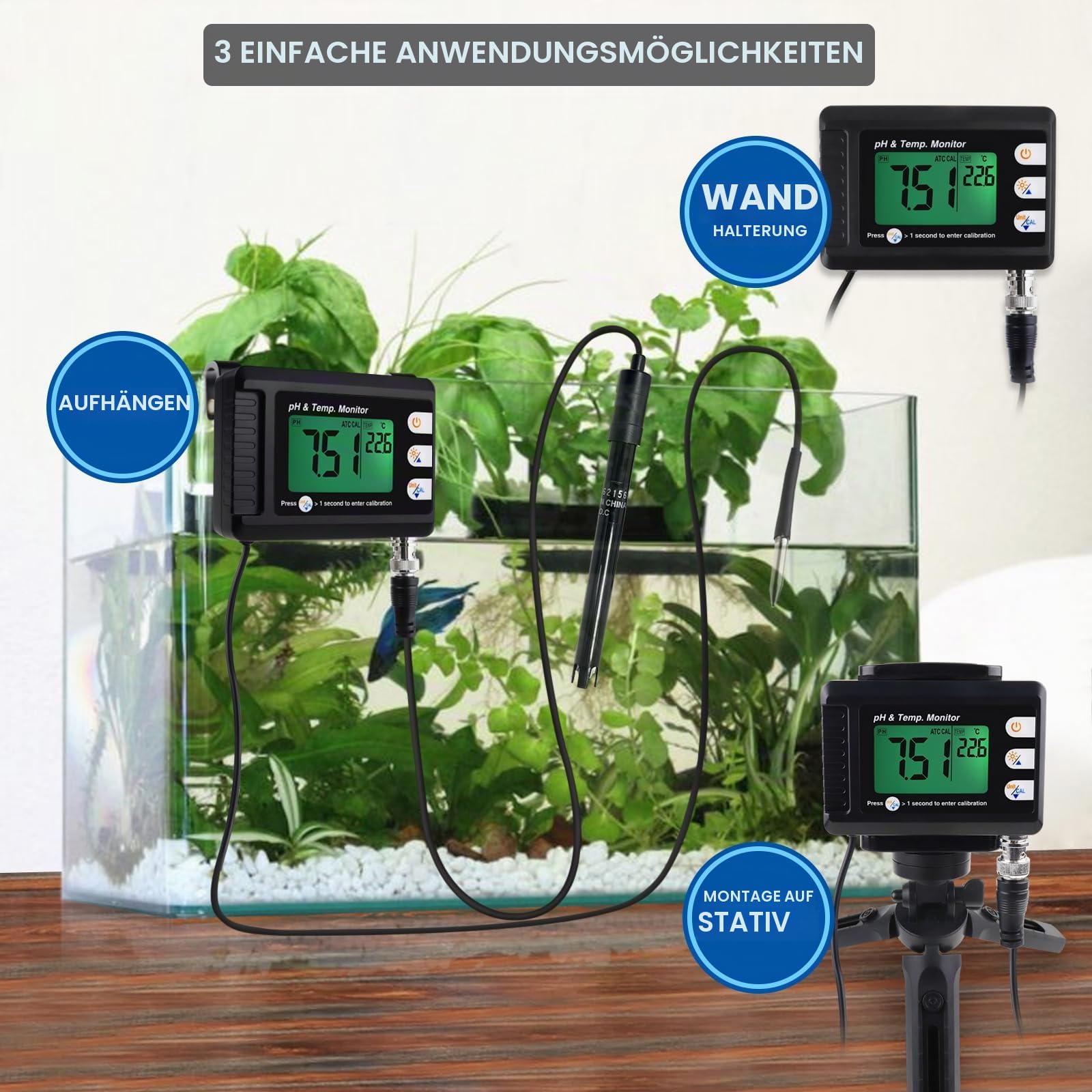 PH Messgerät 2 in 1 Temperatur Tester Monitor Wasserqualität 0-14 PH, Digitaler Wert Messgerät Mit LCD für Pool, Spa, Labor, Schwimmbäder, Aquarien