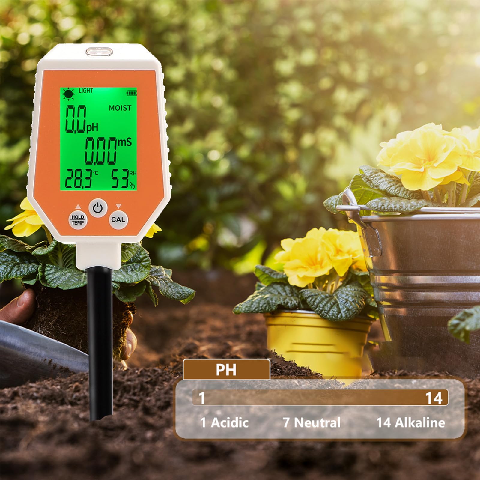Miernik PH Gleby Tester Tester Digital Gleby dla Roślin, Inteligentny 6 In1 PH Gleby PH Światło Słoneczne PH Płodność PH Gleba Termometr Wilgotności dla Hodowli Trawnika