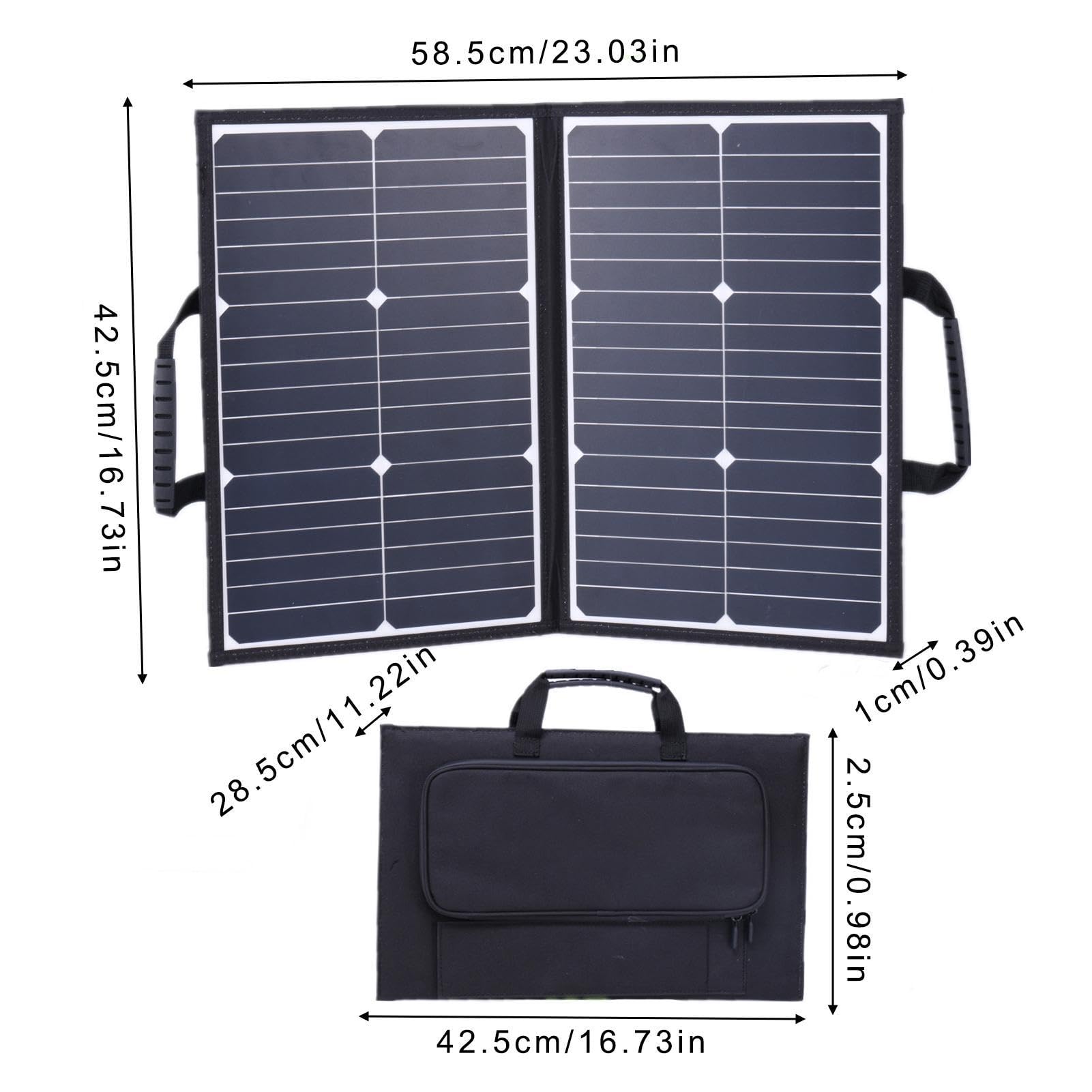 Kit di pannelli portatili,Caricatore solare pieghevole da 60 W con | morsetto per batteria e cavo CC | Kit pannello solare per campeggio, camper, marina, telecamera con 2 uscite USB