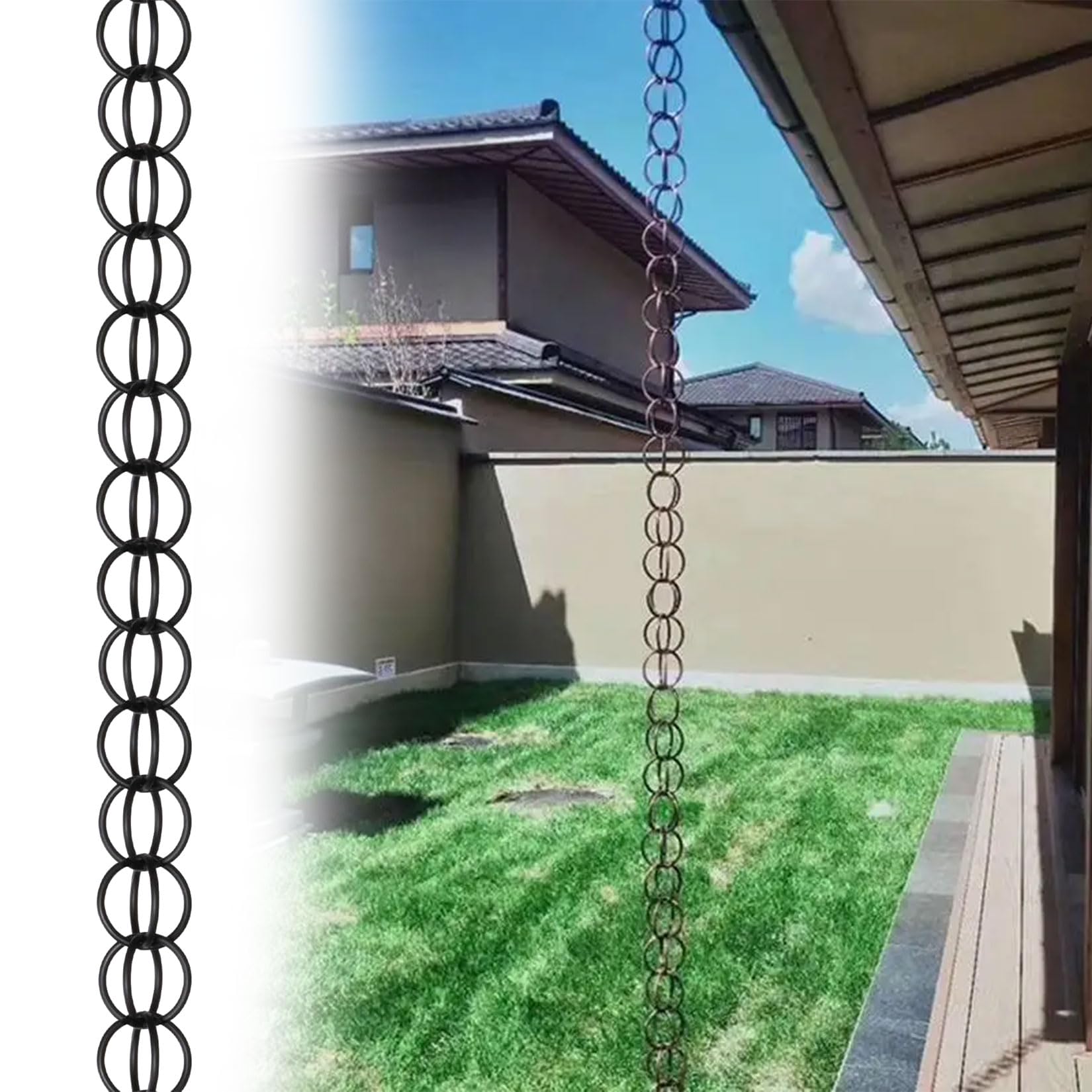 WEKONUMEX Rain Chains for Gutters, Rain Chain For Gutter Water Collection Garden Patio Gazebo Multicolor 1-10m(Black,2.4m(8ft))