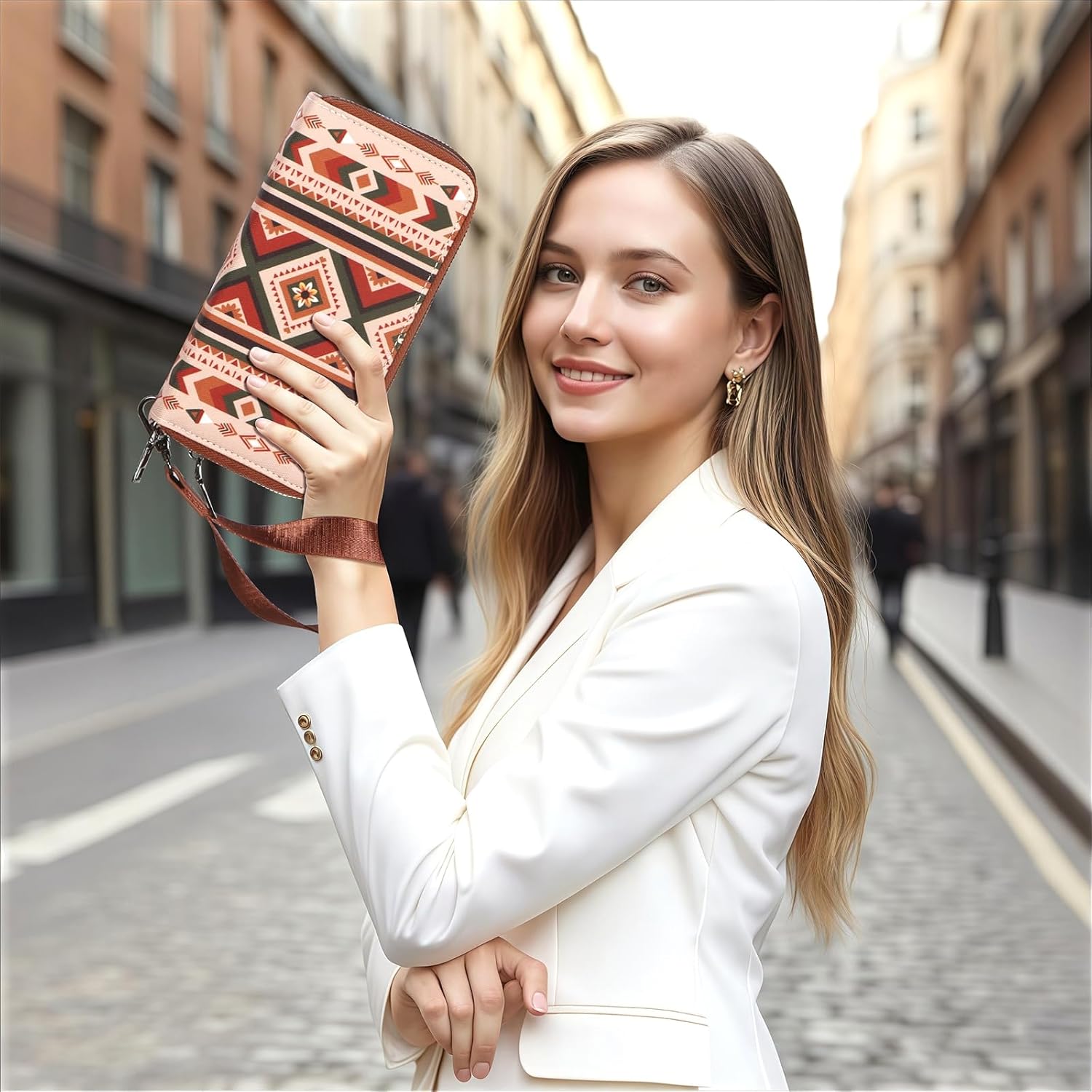 Large Wallets for Women,Rfid Wallets for Women,Boho Aztec Ladies Wallet with Wrist Strap Capable of fit Coins Passport - Image 3