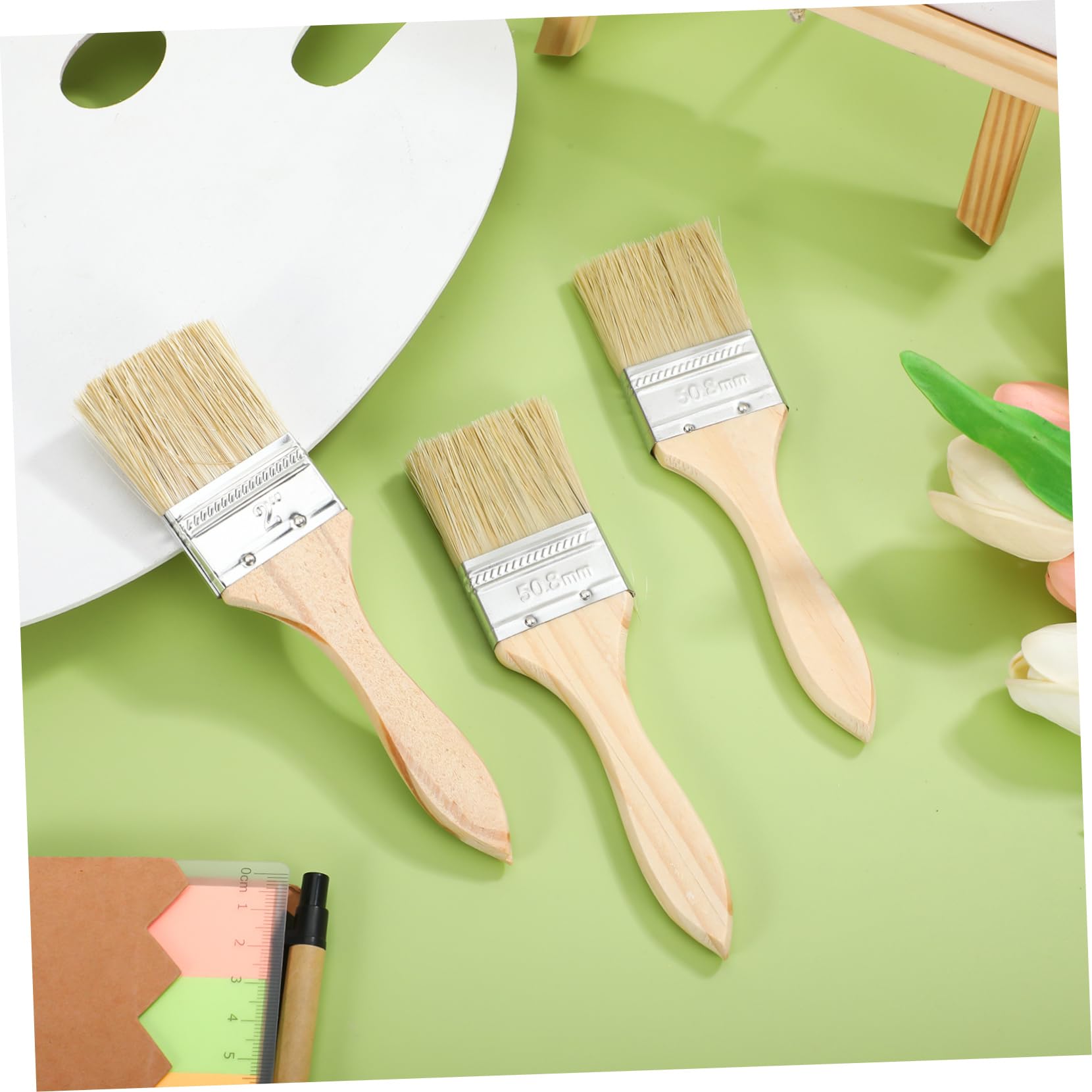 SOIMISS 30 Pezzi Pennelli Piatti con Legno Spesso per Verniciatura e Recinzioni Pennelli Corti Ergonomici per Interni ed Esterni per Smalti e Finiture Diverse
