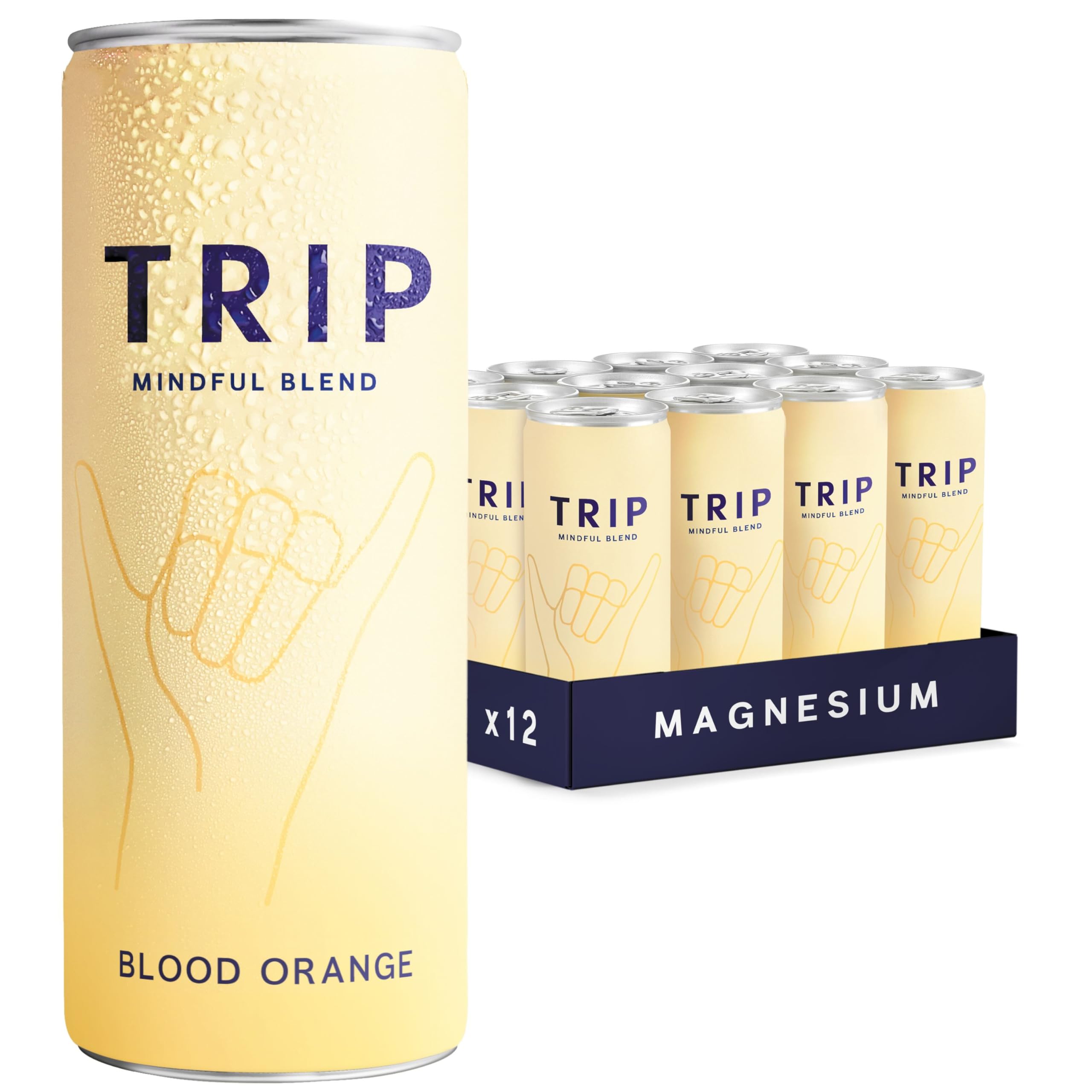 TRIP Mindful Blends - Blood Orange Sparkling drink with 120MG Magnesium + Lion’s Mane + Chamomile + Lemon Balm. Low Calorie, No Added Sugar and Vegan (Pack of 12 x 250ml)