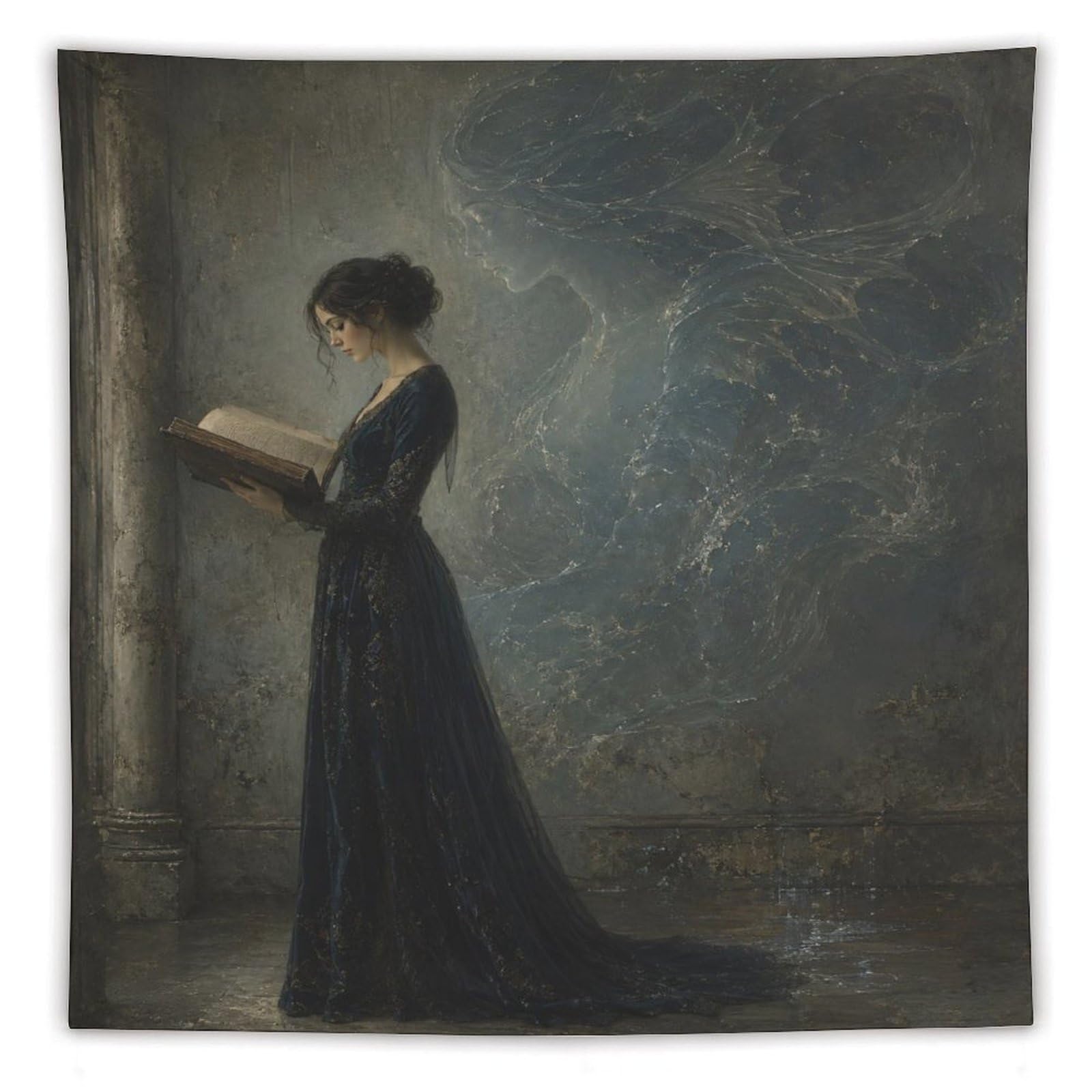 H3B8U2Y5 Woman Reading Monster Shadow Wall Tapestry, Room Divider