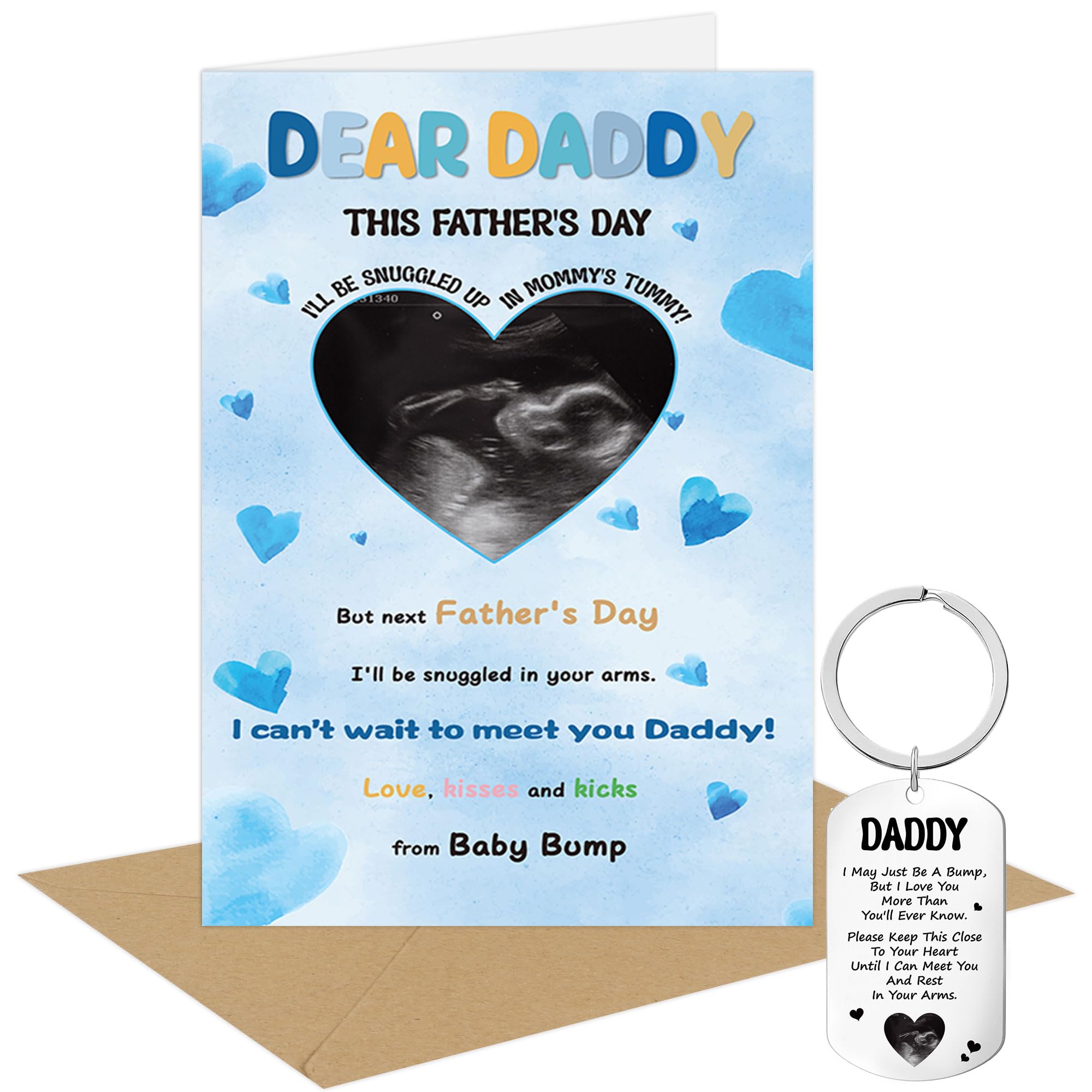 First Fathers Day Card from Bump with Envelope and Keychain, Fathers Day Present from Baby Bump for Dad to Be New Daddy — image 1