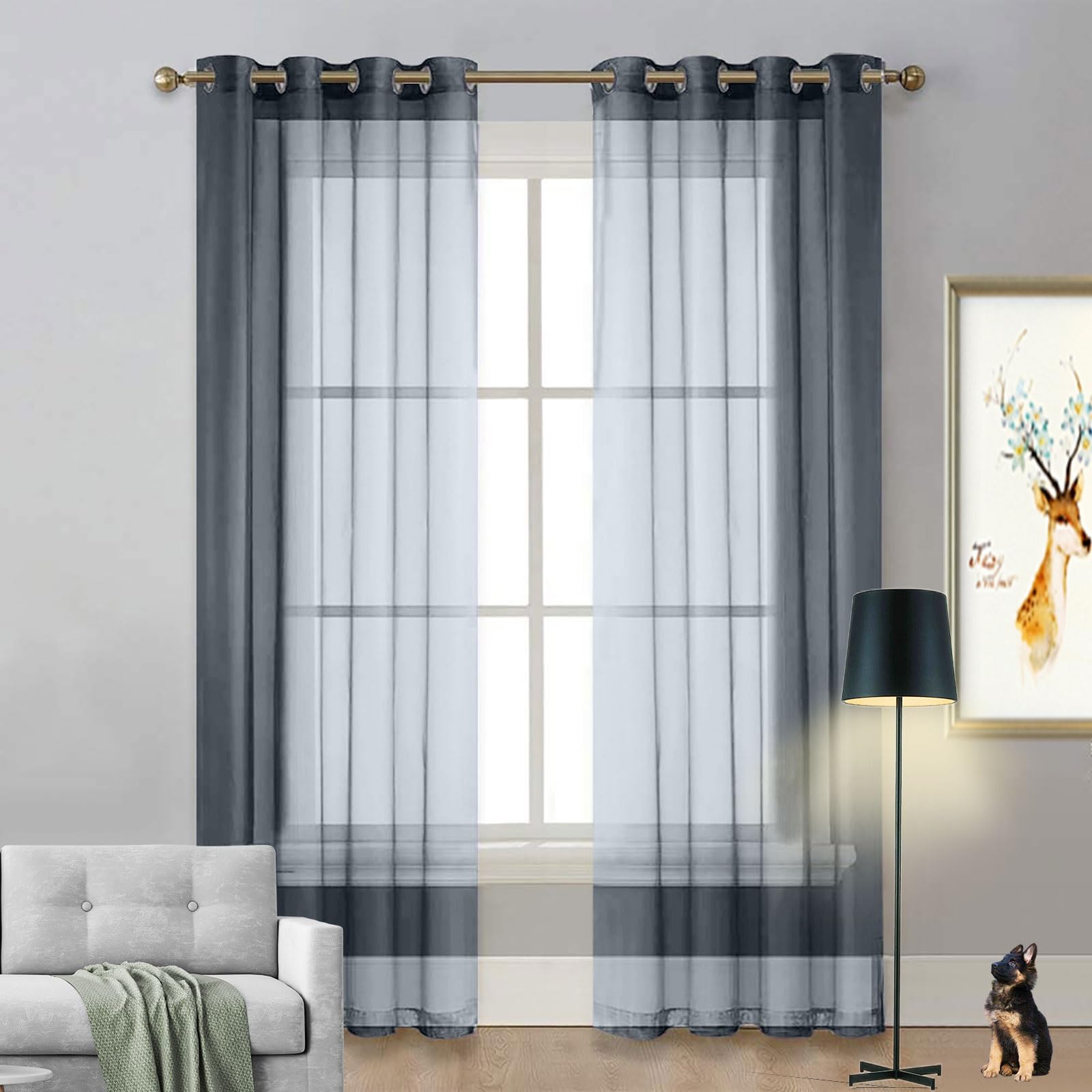 LIUNADM Voile Curtains, Room Darkening Curtains 100 x 80 cm Sunlight Blocking & UV Protected Thermal Insulated Curtains for Living Room for Bedroom, Kitchen, Nursery, Grey — image 1