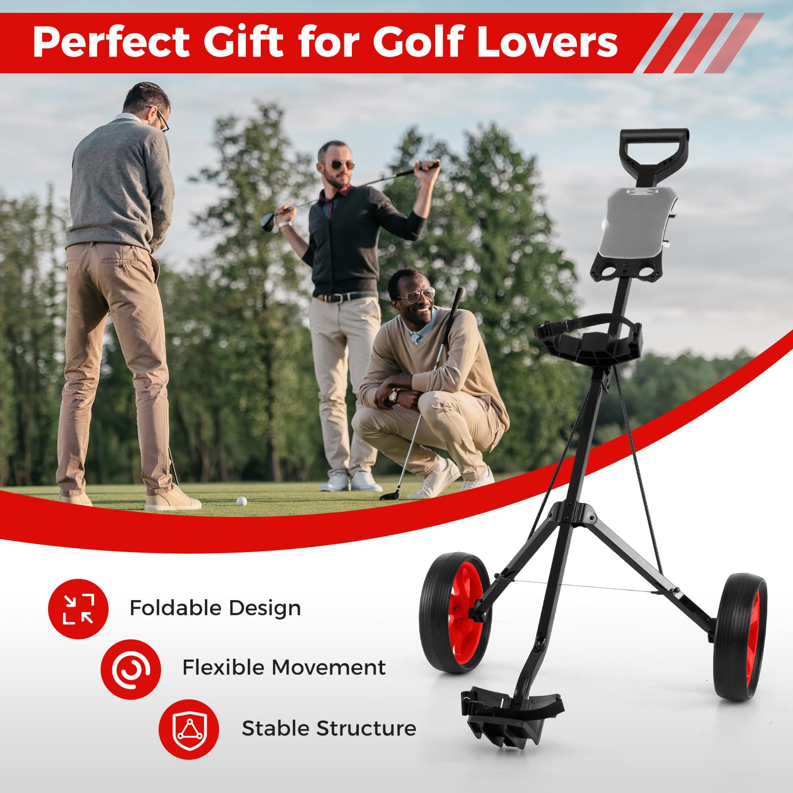 FANTASK Golf Trolley 2 Rad, Golftrolley klappbar, Golfwagen aus Stahl mit Anzeigetafel, Golf Push Cart für Anfänger