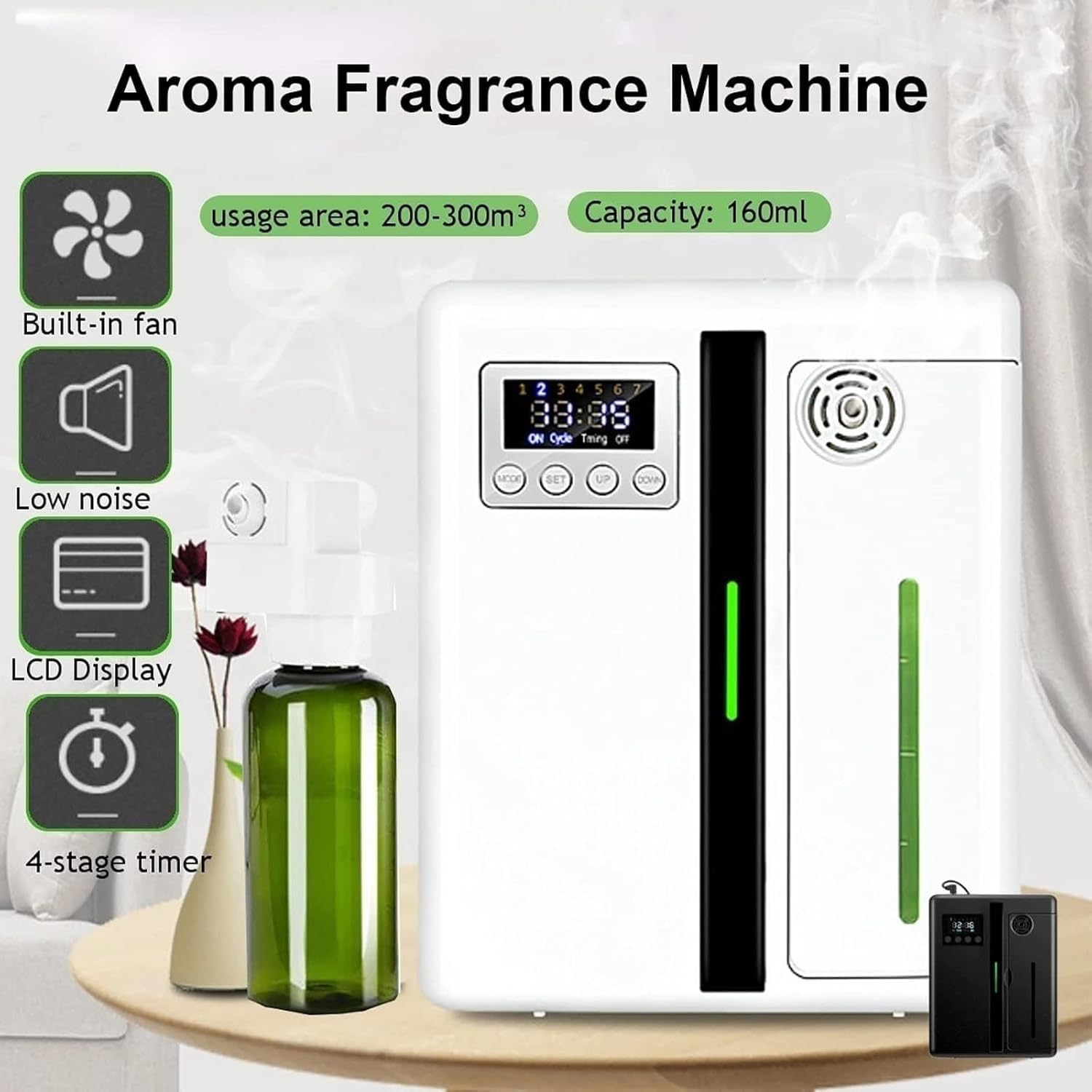 Elektryczny dyfuzor zapachowy, 200 ml, bezwodny dyfuzor olejków eterycznych z wyświetlaczem LCD i timerem, idealny do użytku domowego, biura, KTV, baru, kawiarni i hotelu