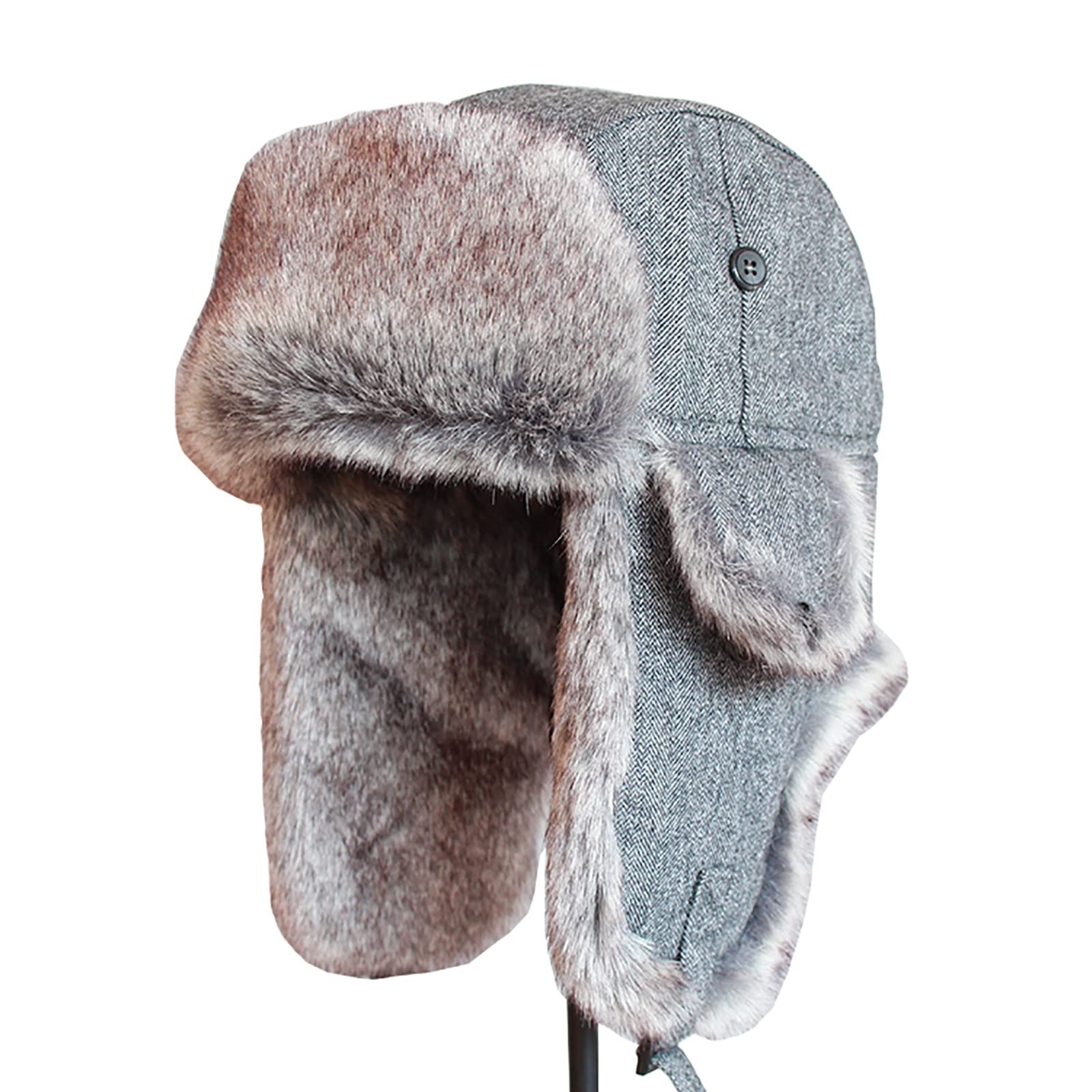 WHSPORT Unisex Cappello da Aviatore Berretto Antivento Invernale Caldo Beanie Cappelli con Pelliccia Sintetica per Ski Inverno in Bicicletta (Color : Gray, Size : 60-62CM/23.62-24.4IN)