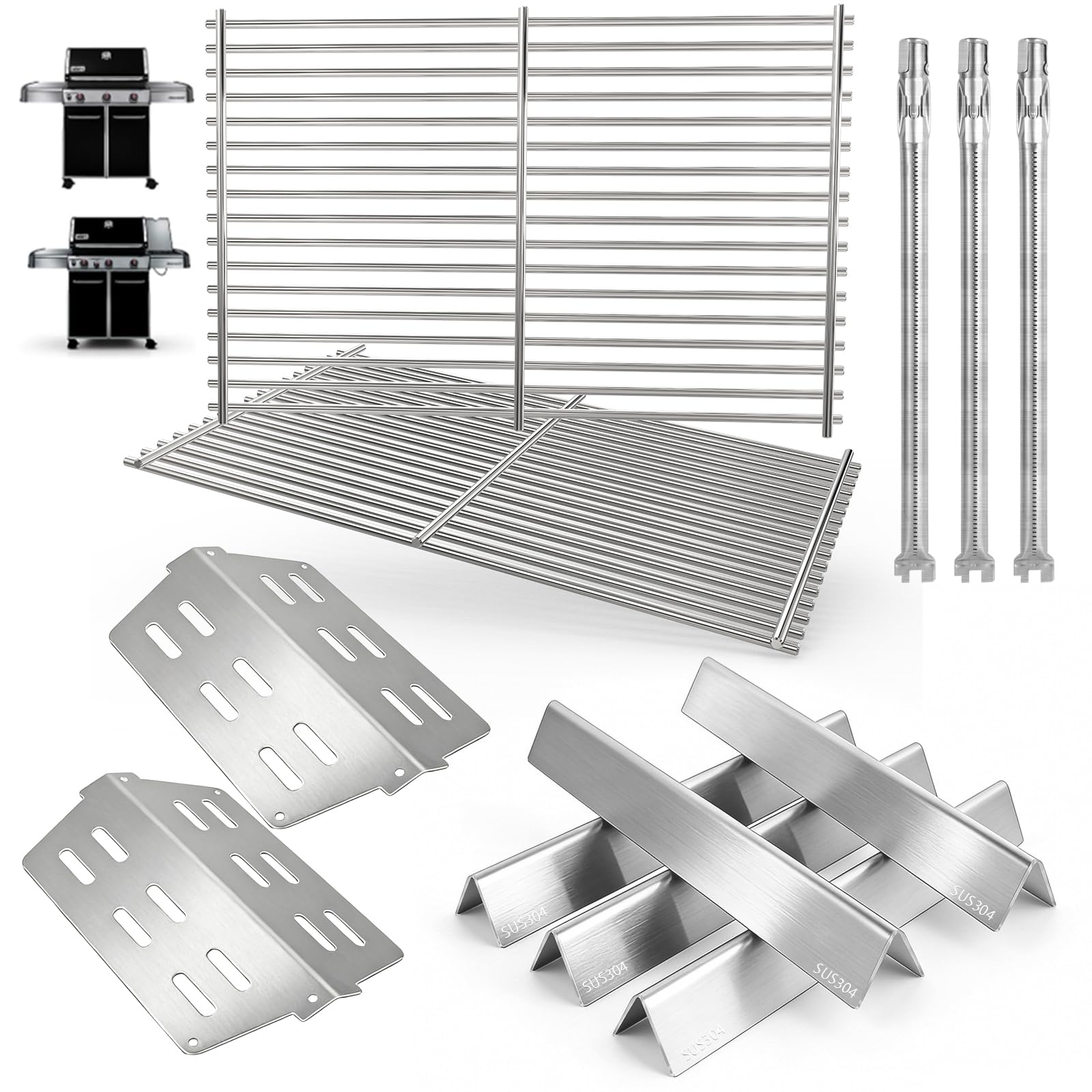 Photo 1 of *Partial set*Grill Parts Kit for Weber Genesis 300 310 330 Genesis E330 E310 S310 S330 EP330 S320 E320 Grill Parts 17.5" Flavorizer Bars, Genesis 7528 Grates Heat Deflector Grill Parts Kit, 3Pcs 62752 Burner Tube