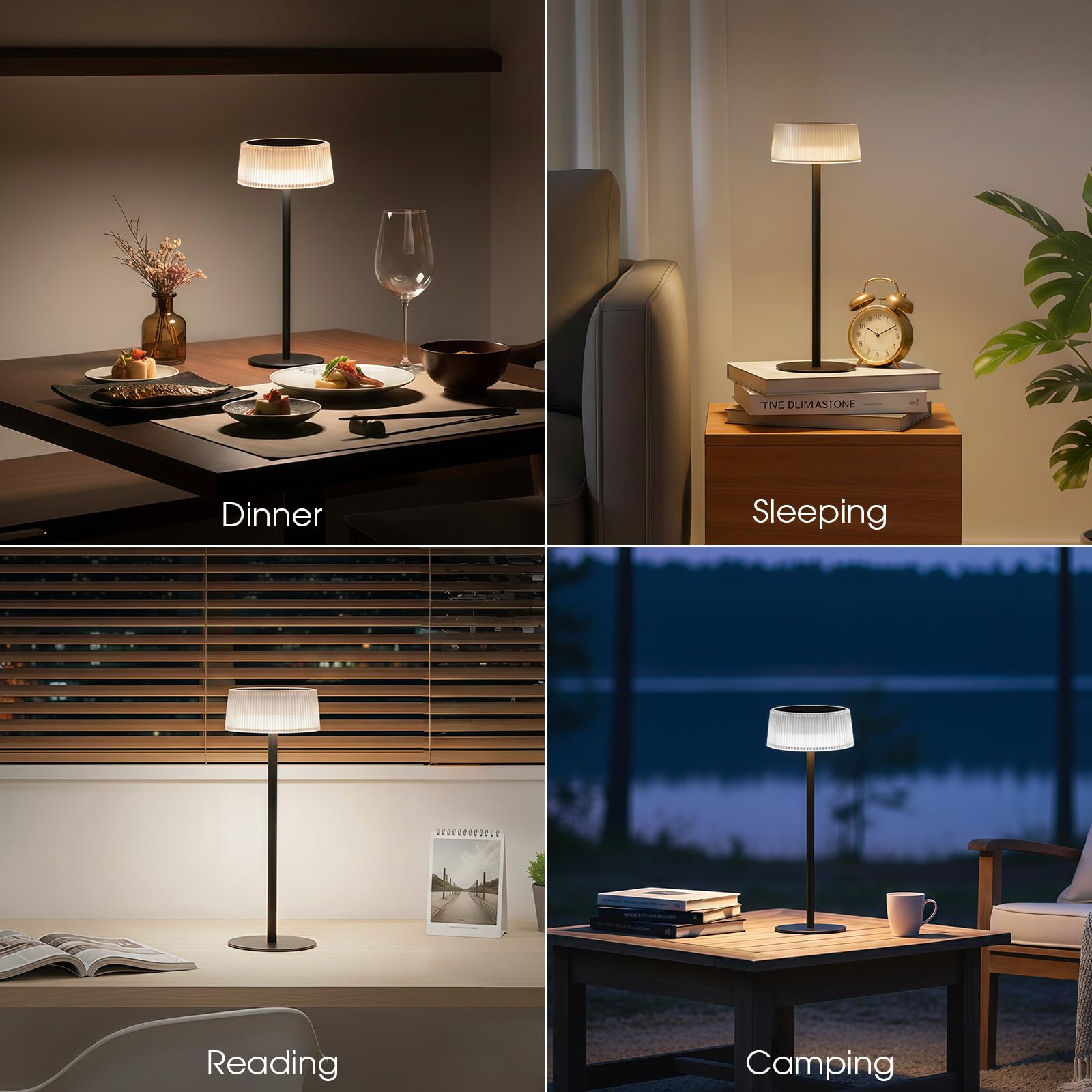 Lámpara de Mesa LED Inalámbrica 2 Piezas, Lamparas de Mesa Recargable con Batería 4000 mAh, Solar y USB-C, Regulable Táctil 3 Temperaturas, IP65 Lámpara Solar Exterior Terraza Jardín Dormitorio