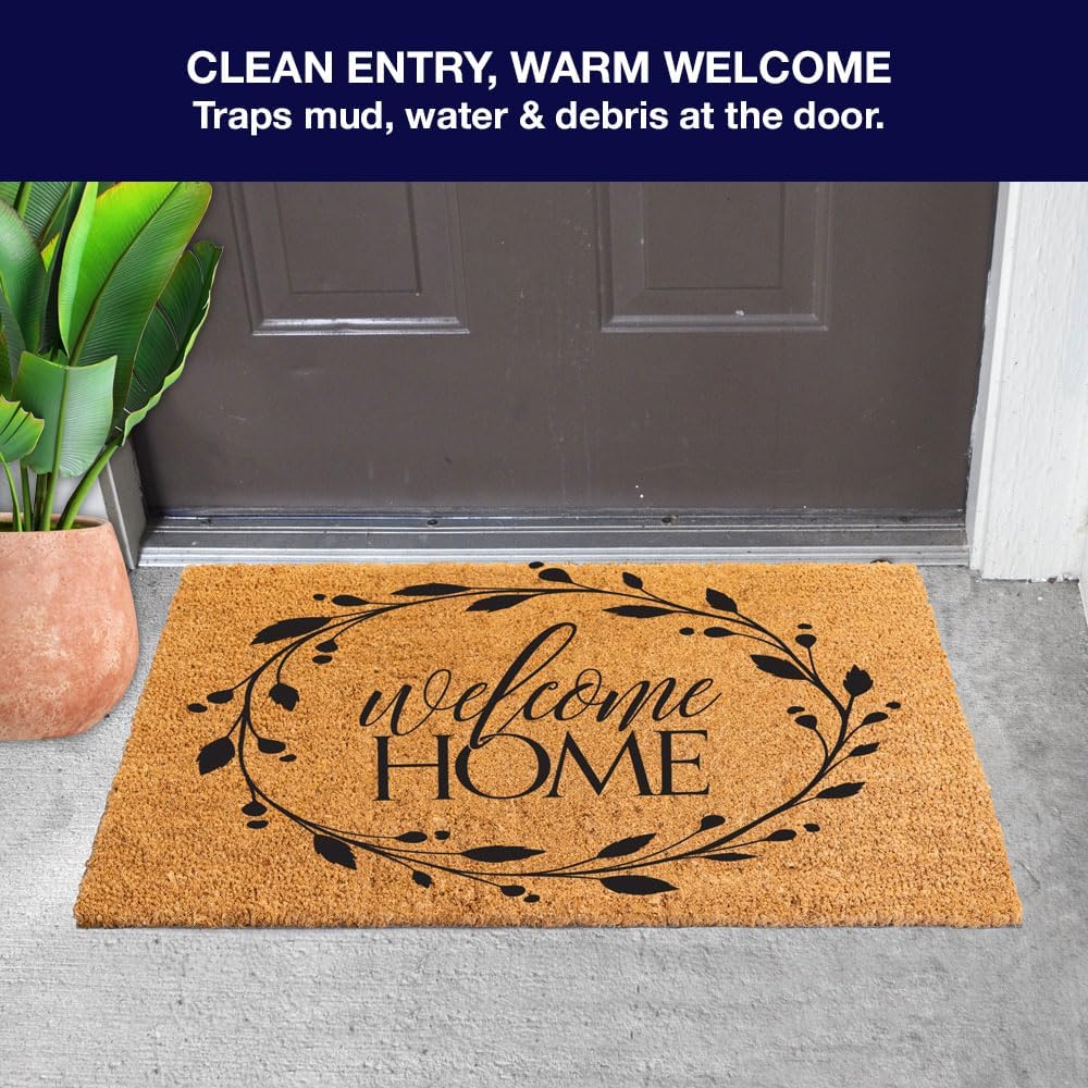 Great American Coco Coir Doormat with Heavy Duty Backing - Large 18" x 30" Non-Slip Minimalist Front Door Welcome Mat - Outside Entrance, Front Porch, Indoor Entry, Brown (Welcome Home)