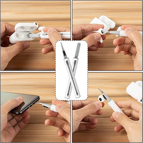 Miniatura 7 de Kit de limpiador de Airpod, kit de limpieza multifunción para Airpods, cámara Bluetooth, auriculares, computadora (blanco)