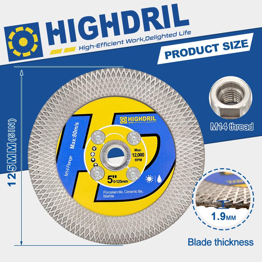Hoja de diamante super fina, HIGHDRIL 150 mm y HIGHDRIL Disco Diamante Porcelanico 125mm x M14