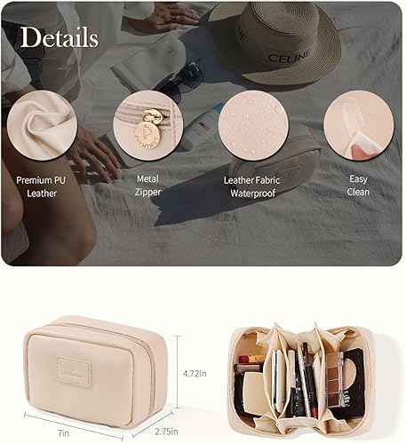 Miniatura 4 de Pocmimut Bolsa de maquillaje de piel sintética, bolsa de maquillaje de viaje, bolsa de maquillaje plana abierta para bolso, bolsa de maquillaje para