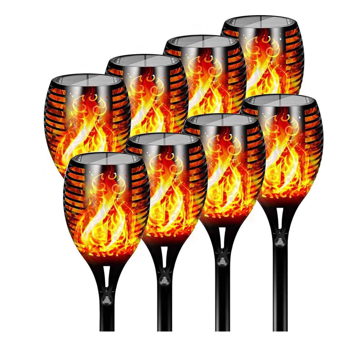 YU WELLPack of 8 Solar Flickering Flame Torch Light 58cm LED Waterproof Torch Light for Garden Lawn Patio Halloween Outdoor Décor