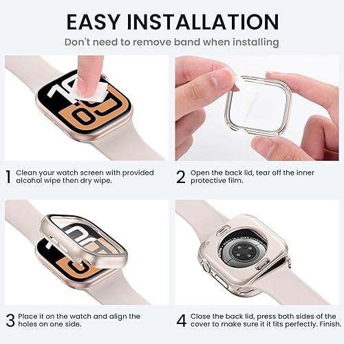 Vista 47 de Tensea - Funda protectora de pantalla impermeable para Apple Watch (2 en 1) para Apple Watch Serie SE 7, 5, 4, accesorios de 45 mm, iWatch protector