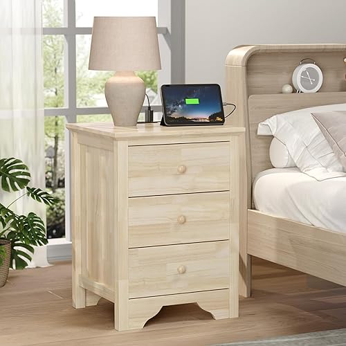 Miniatura 18 de Bonnlo Mesita de noche blanca con 3 cajones, moderna mesita de noche para dormitorio con perillas de metal, mesita de noche de madera, mesa auxiliar