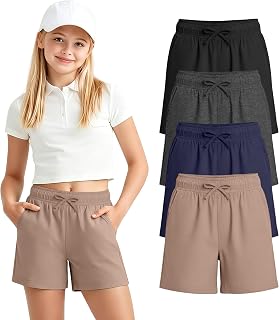 4 Pack Shorts for Girls 5-14years | Kids Wide Leg Shorts, Teen Athletic Shorts, Sweatshorts, Summer, Casual, Elastic Waist, Pull On, 2 Pockets, School, Running