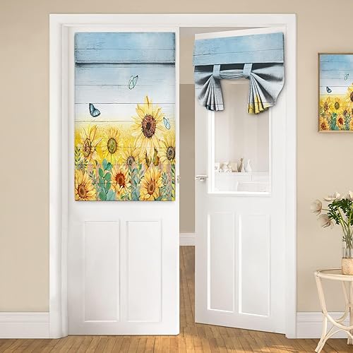 Miniatura 6 de YCness Cortinas rústicas para puerta, diseño de madera de granero, cortinas de puerta francesa estilo granja occidental, tratamiento de ventana