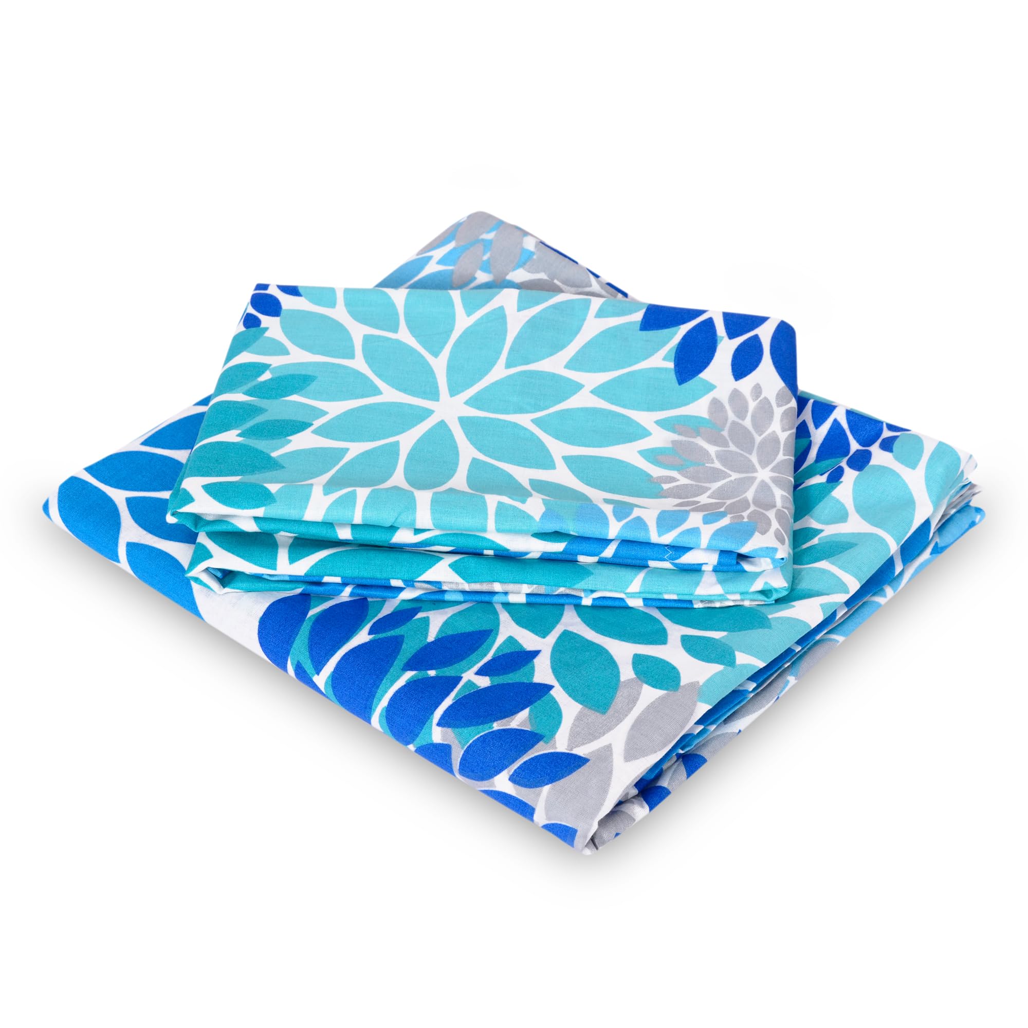 Divine Casa 144 TC Polycotton Single Bedsheet with 1 Pillow Cover | Skin-Friendly Fabric for Everyday Comfort | 223 X 145 CM | Floral Pattern | Aqua & Blue