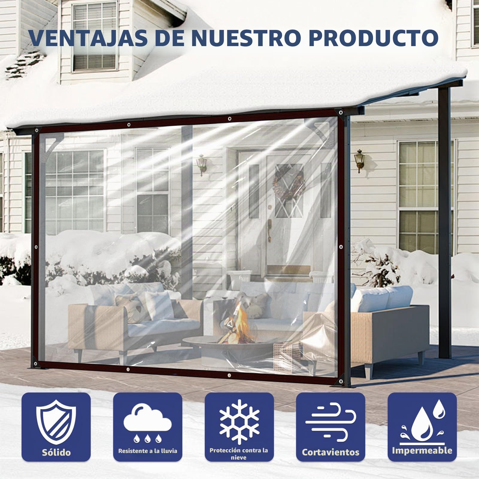 Lona Transparente e Impermeable, Transparente, con Ojales, Resistente a la Intemperie, Plegable, para Exteriores