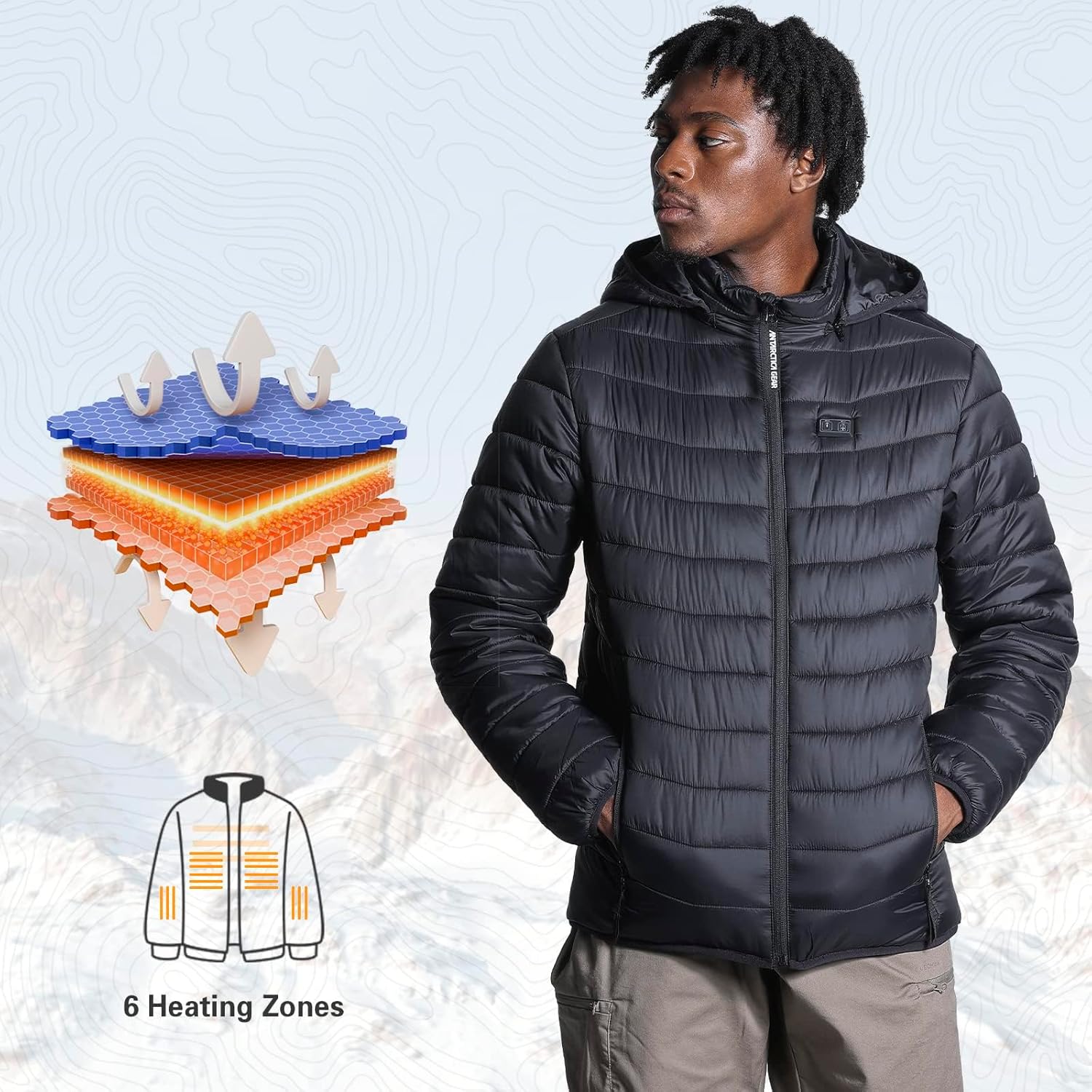ANTARCTICA GEAR Heated Jacket, Lightweight Heating Jackets with 12V/5A Power Bank, 6 Areas Winter Coat for Men and Women - Image 5