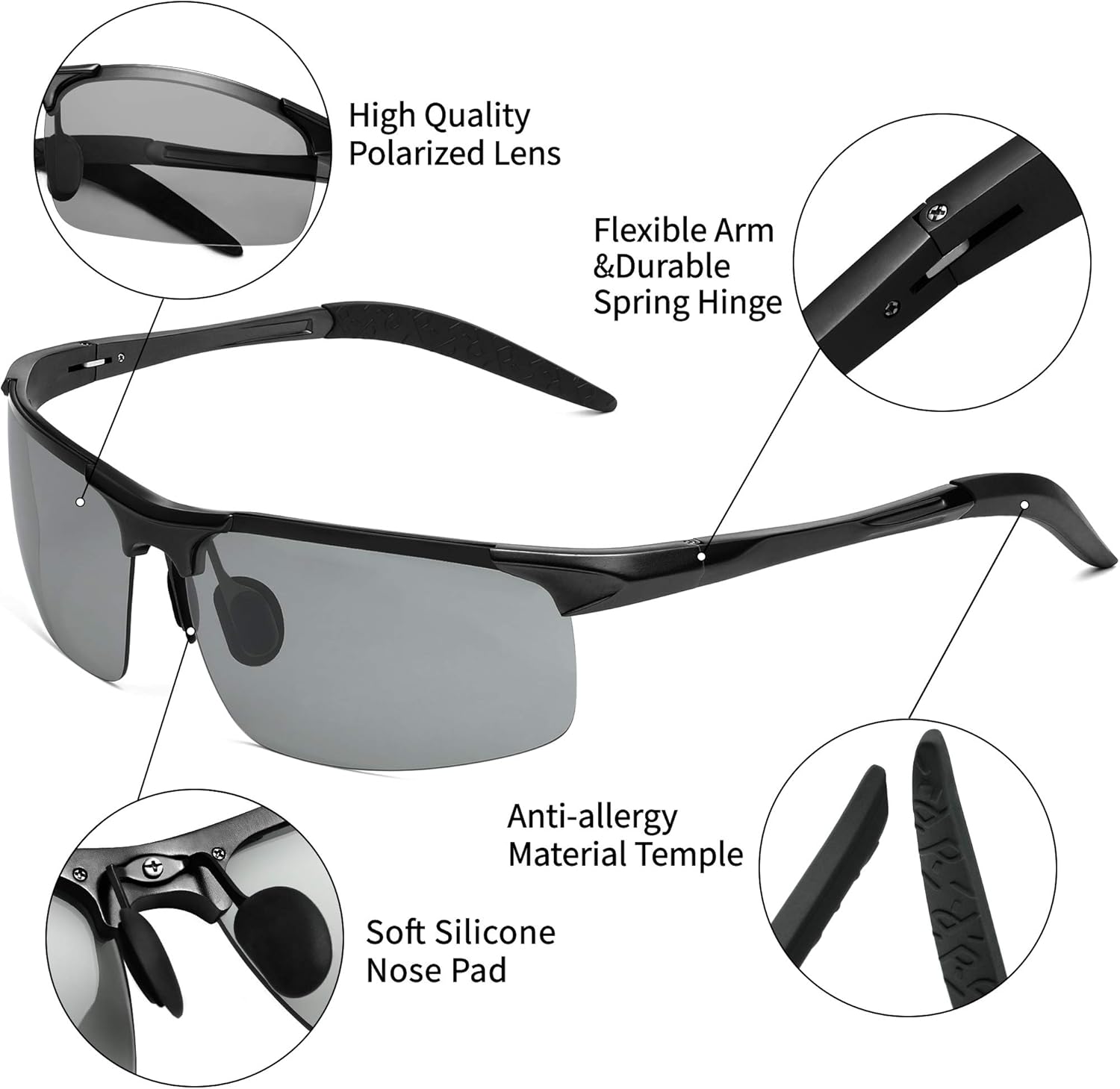 Miniatura 5 de Wzerry Lentes de sol polarizados fotocromáticos para hombres lentes de sol deportivos con marco de metal Al-Mg para conducir protección UV400