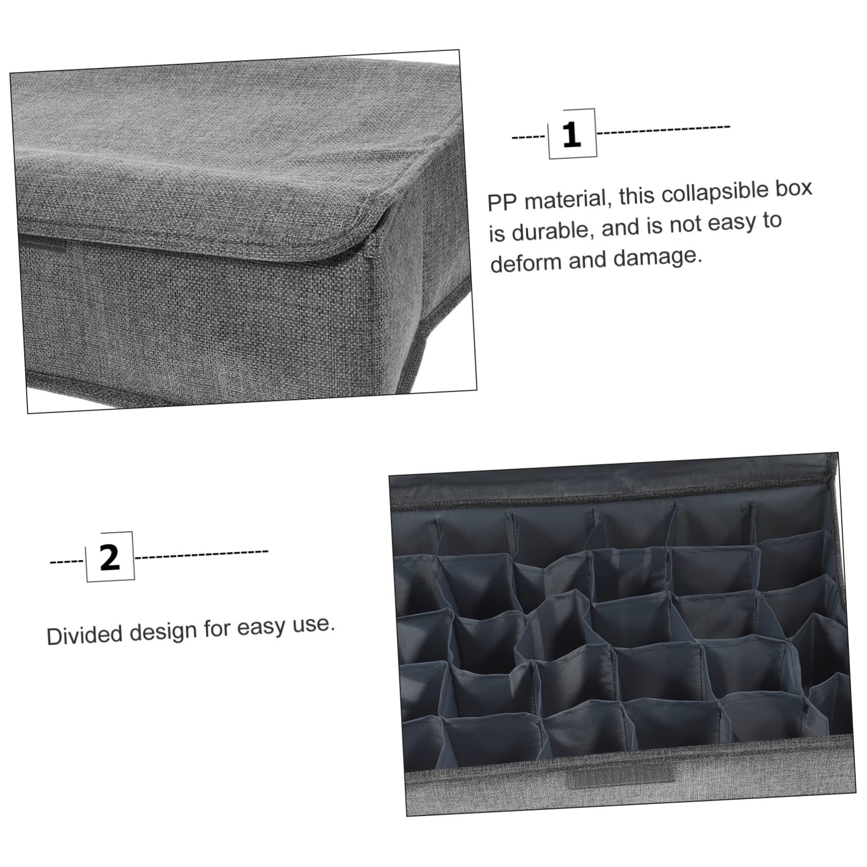 Organiseur de tiroir pliable à 30 compartiments – Boîte de rangement en coton gris pour vêtements, sous-vêtements et chaussettes – Séparateur peu encombrant avec couvercle pour l'organisation et le