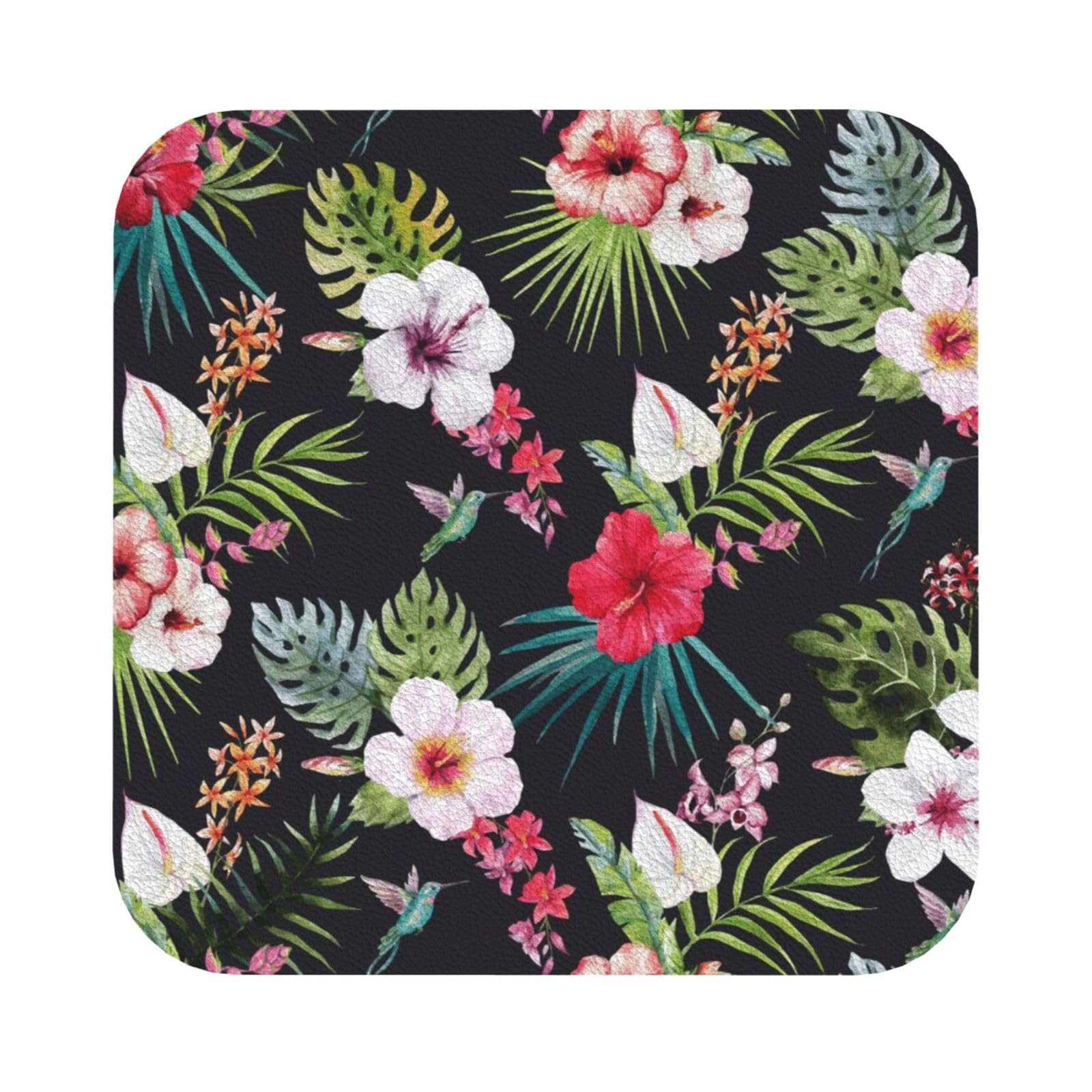floral PU Leather Coasters Set of 6 Square Drink Coasters
