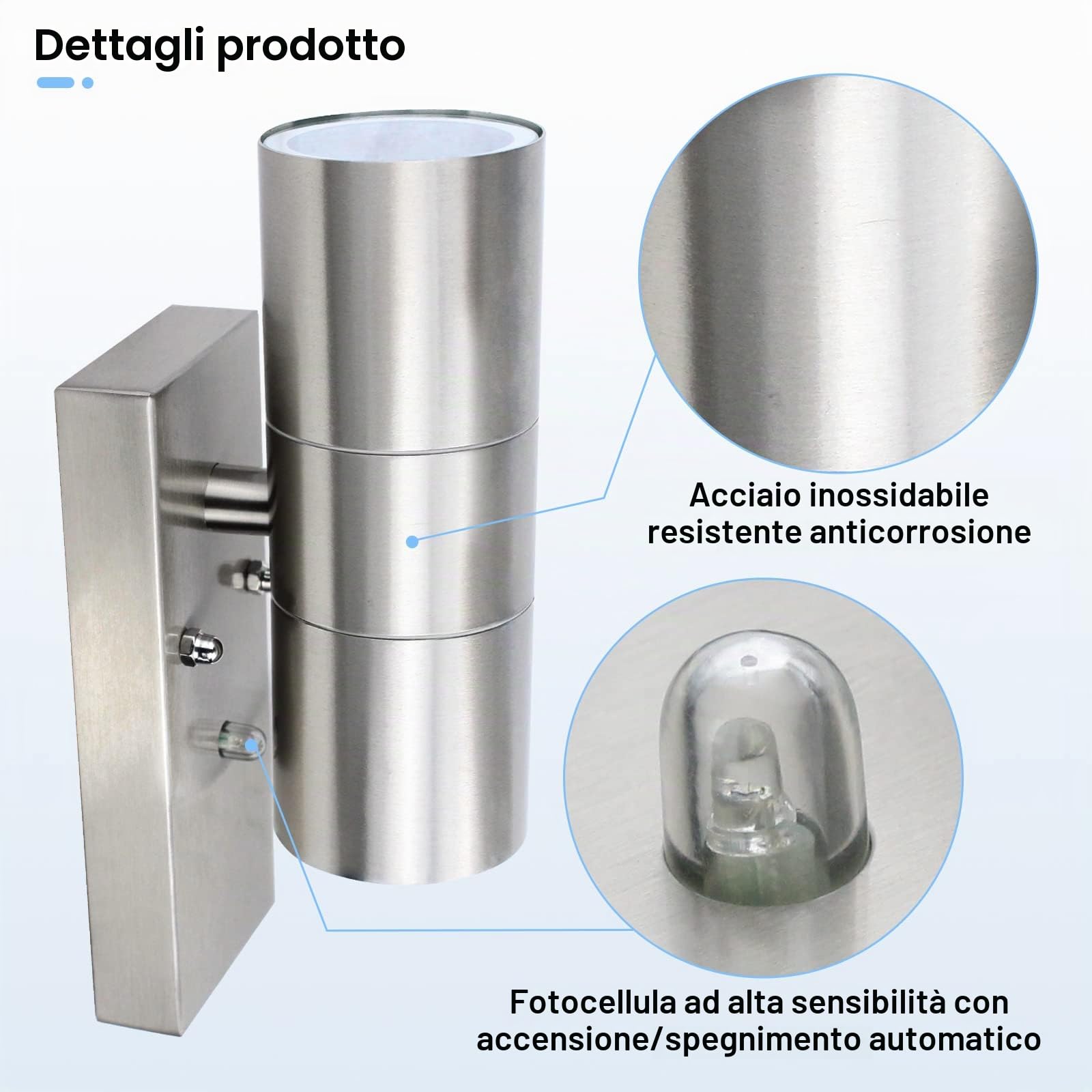 Applique Led In Acciaio Inox, Illuminazione Moderna Per Esterni Con Interruttore Crepuscolare Ip44 Illuminazione Verso L'Alto E Verso Il Basso Per, Incl. Lampadina Gu10 5w 500lm Bianco Caldo