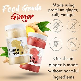 Fusion Select Sushi Ginger - Natural Sliced Gari, Pickled Ginger for Sushi - No MSG, Non-GMO - Spicy, Sour, Sweet & Salty Taste Notes - Side Dish For Sashimi, Sushi Ingredients - 12oz (Pink, 1Pk)