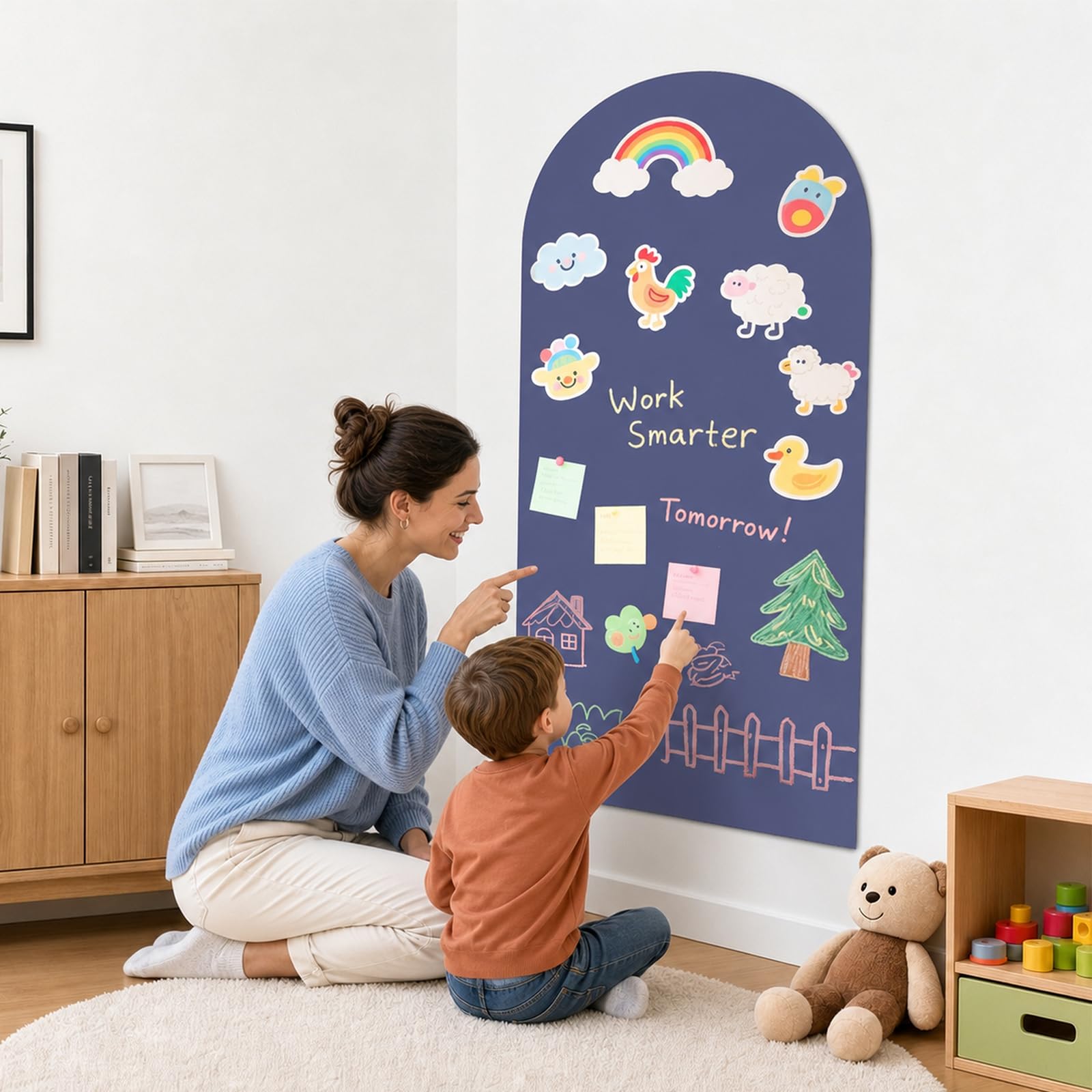 Pizarra magnética infantil, 100 x 45 cm, lámina magnética para habitación infantil, pared magnética autoadhesiva con varios accesorios, pizarra magnética multifuncional para pared para niñas y niños