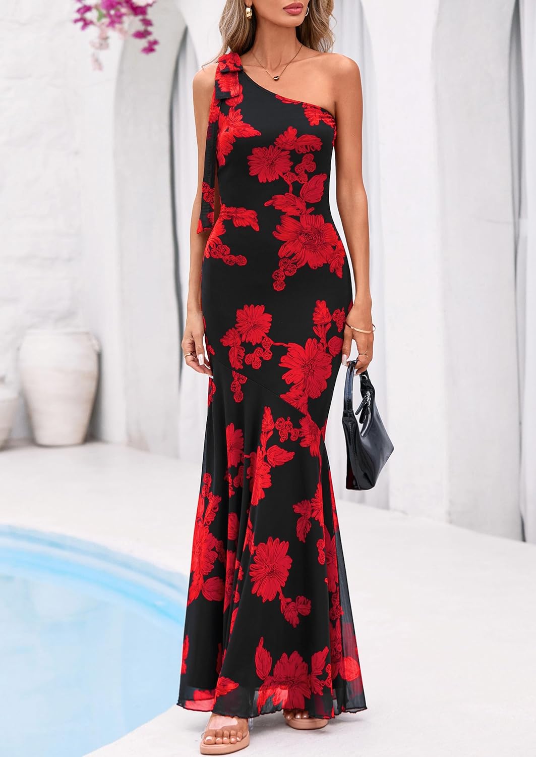 PRETTYGARDEN Womens Summer One Shoulder Maxi Dress 2026 Floral Sleeveless Bodycon Mesh Long Beach Vacation Sun Dresses - Image 8