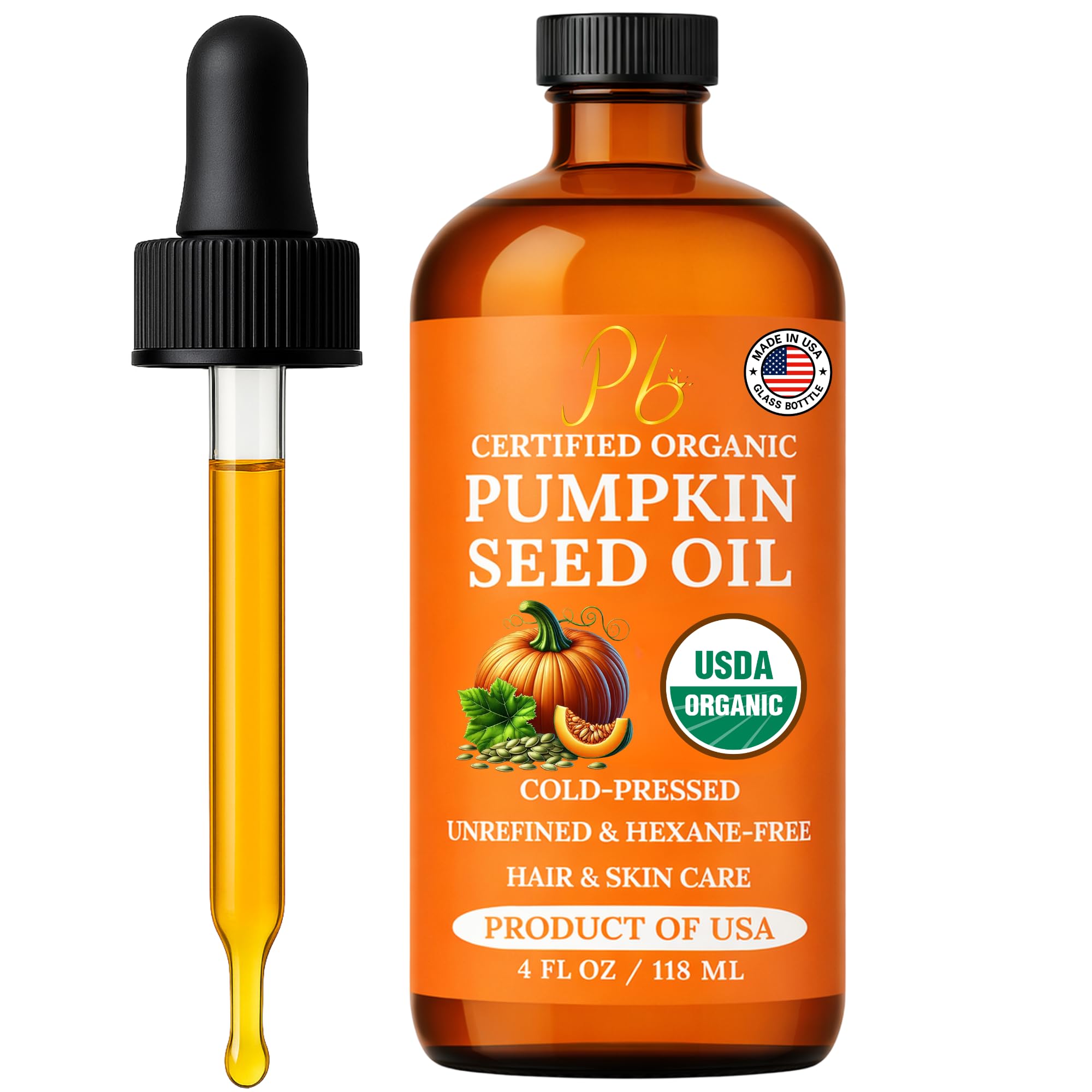 Pumpkin Seed Oil, USA Grown, USDA Organic Pumpkin Seed Oil for Hair Growth