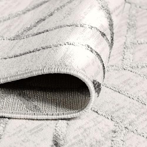 Miniatura 5 de Unique Loom Matrix Trellis Collection Alfombra de área, diseño (cuadrado de 5 pies 3 pulgadas, blancogris)