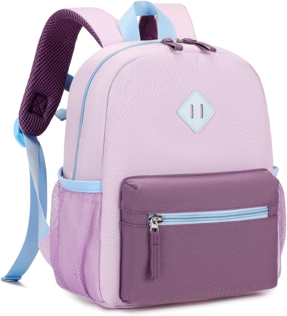 Toddler Backpack for Girls, 12'' Mini Preschool Backpack for Kids Age 2-4 Years Old Small Toddler Bookbag for Kindergarten with Chest Buckle and Reflective Strip, Purple