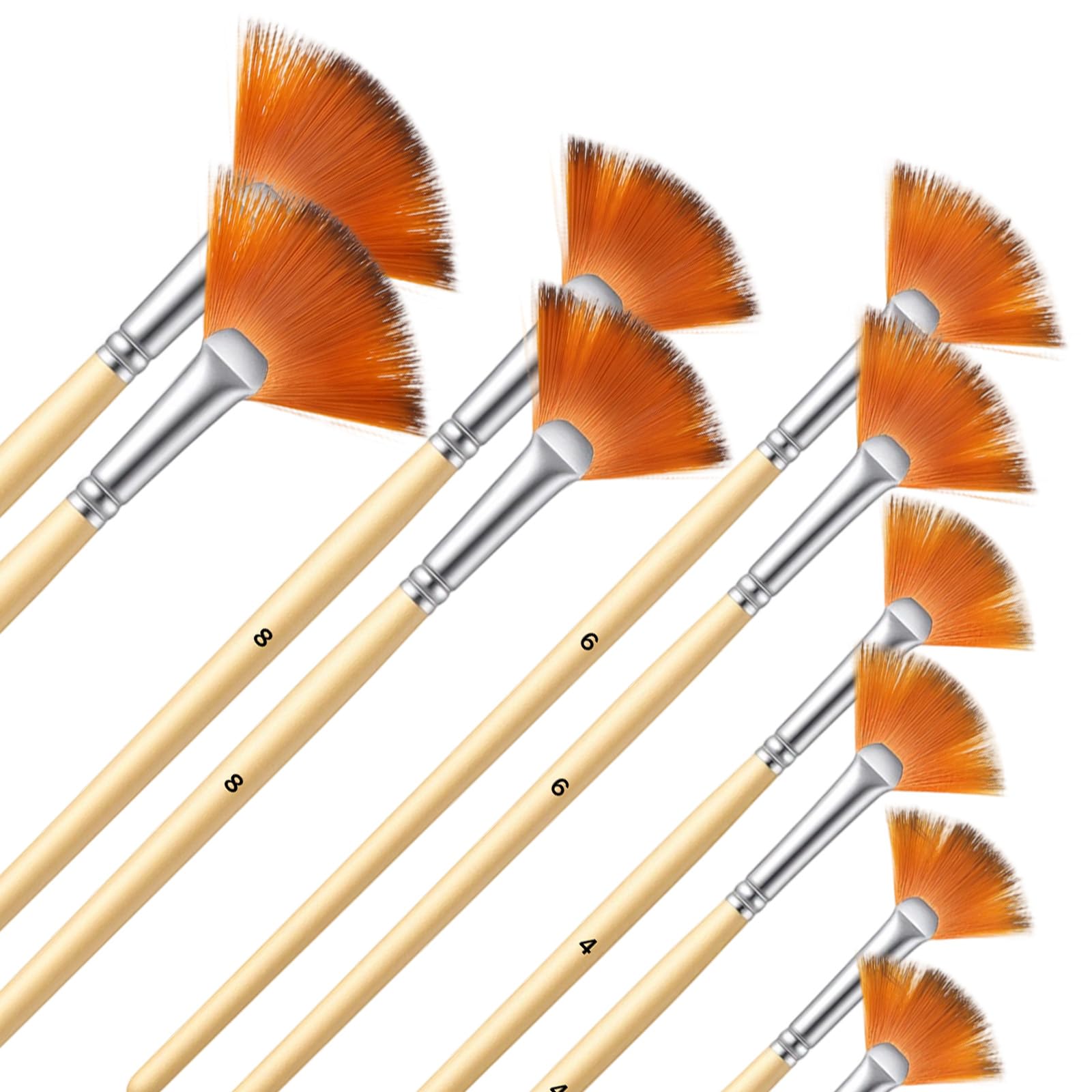 10 Stück Fächerpinsel Set,Acryl Fan Pinsel,Nylon Fächerpinsel,Künstlerpinsel für Acryl-, Aquarell-, Öl- und Gouachemalerei sowie Landschaftsmalerei