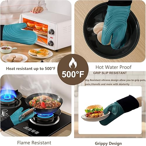 Miniatura 4 de Tayfeim - Manoplas de horno de silicona para horno, resistentes al calor, 500 F, sin BPA, impermeables, resistentes al agarre y antideslizantes,