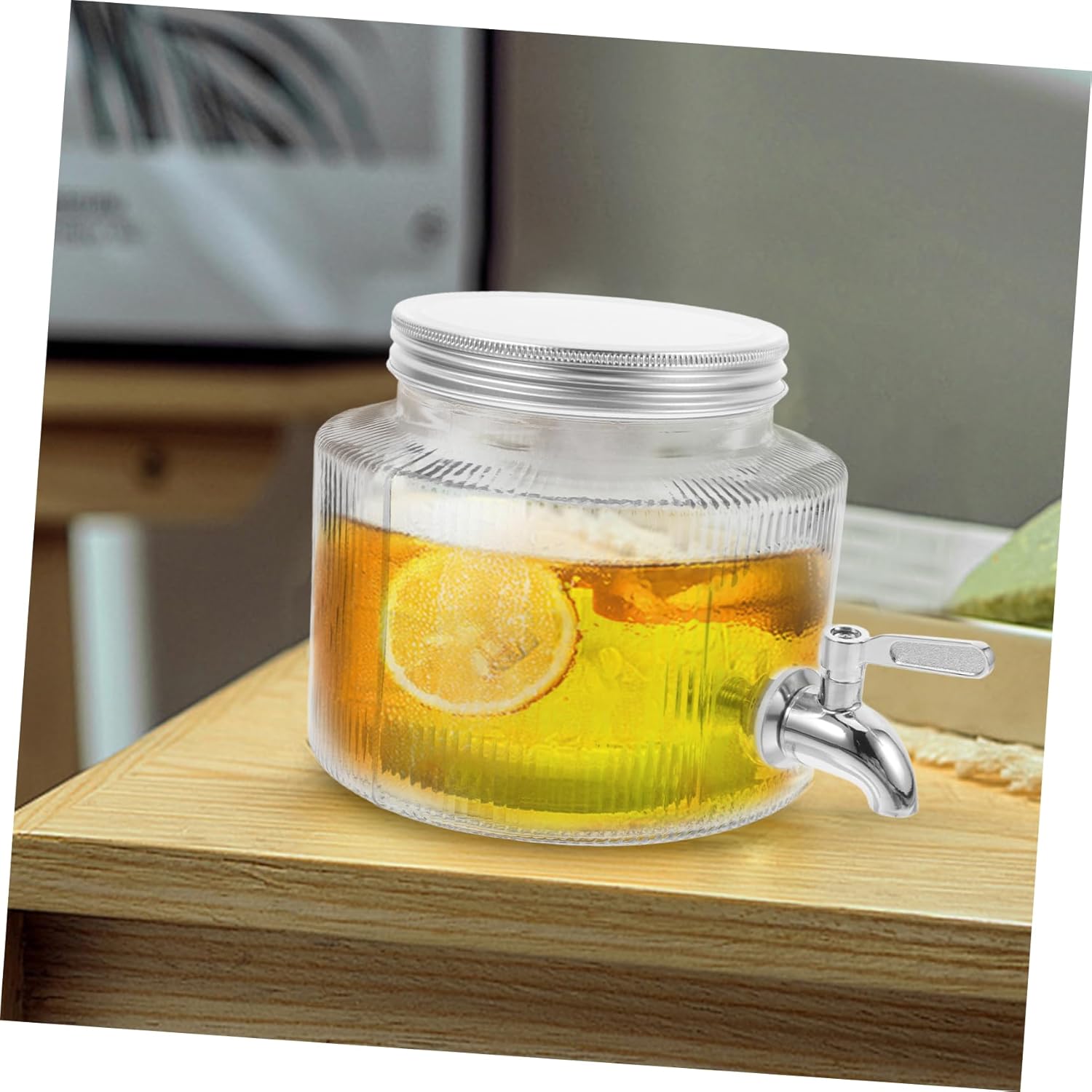 Garneck Beverage Dispenser Fridge Glass Water Dispenser Iced Pitcher Tap Drink Dispenser